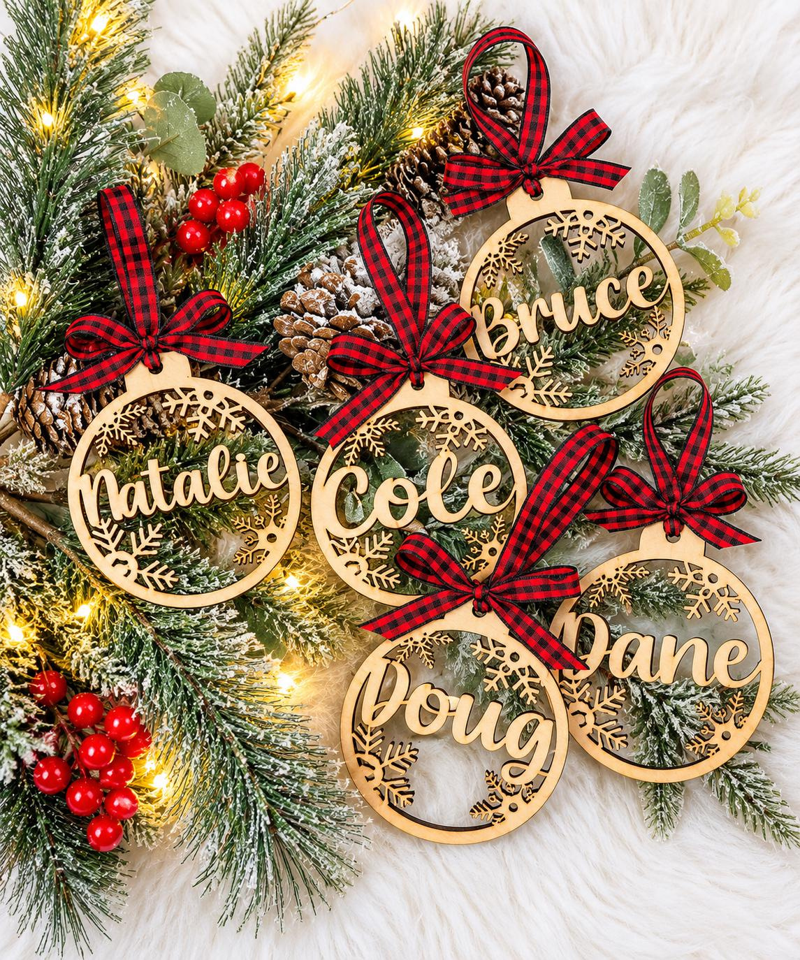 Personalized Christmas Ornament - Custom Laser Cut Wooden Bauble with Name 2 - MeasureMason Personalized Christmas Ornament - Custom Laser Cut Wooden Bauble with Name 2