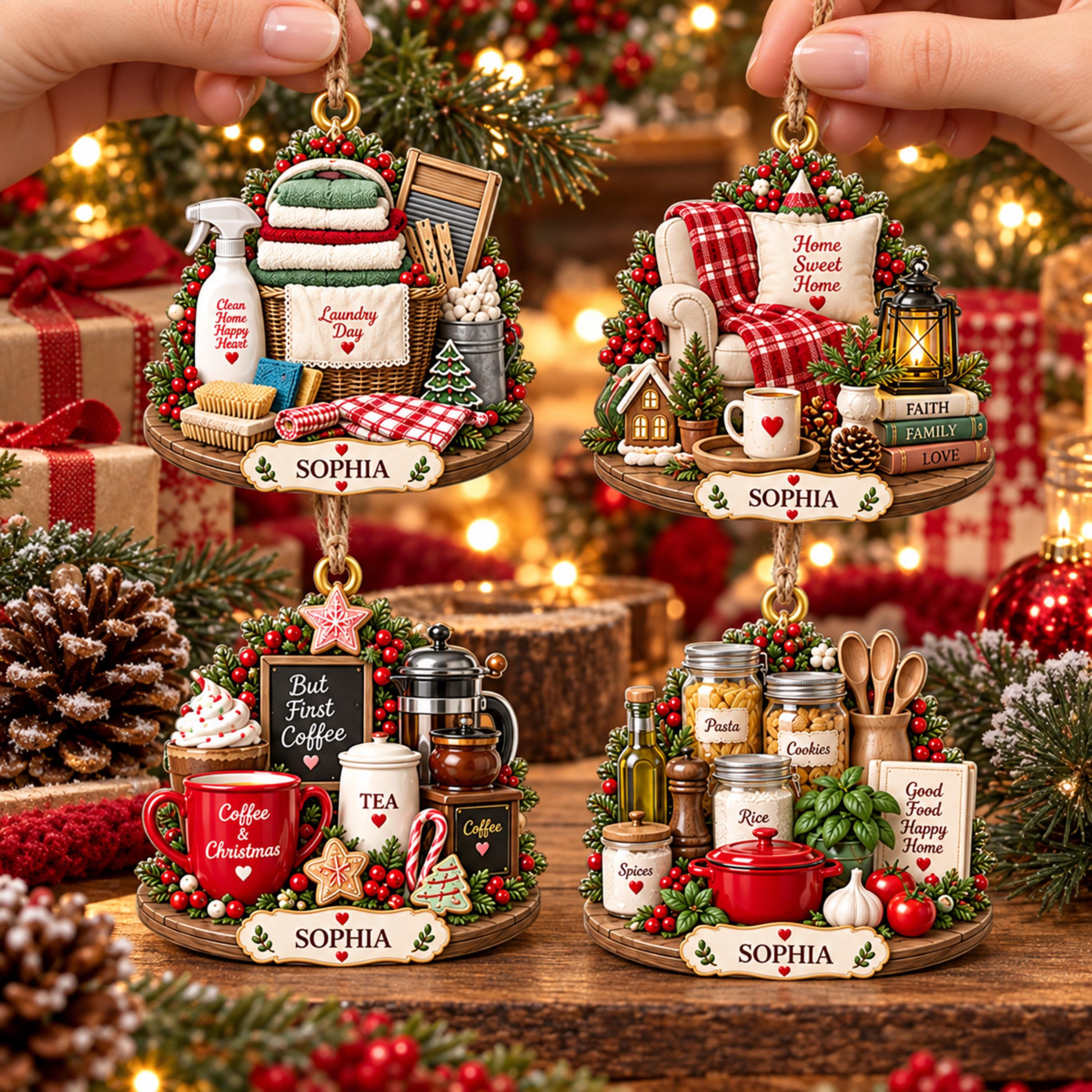 Personalized Name Christmas Ornament Set – Custom Acrylic Baking Coffee Spa Keepsake Gift for Women 3 - MeasureMason Personalized Name Christmas Ornament Set – Custom Acrylic Baking Coffee Spa Keepsake Gift for Women 3