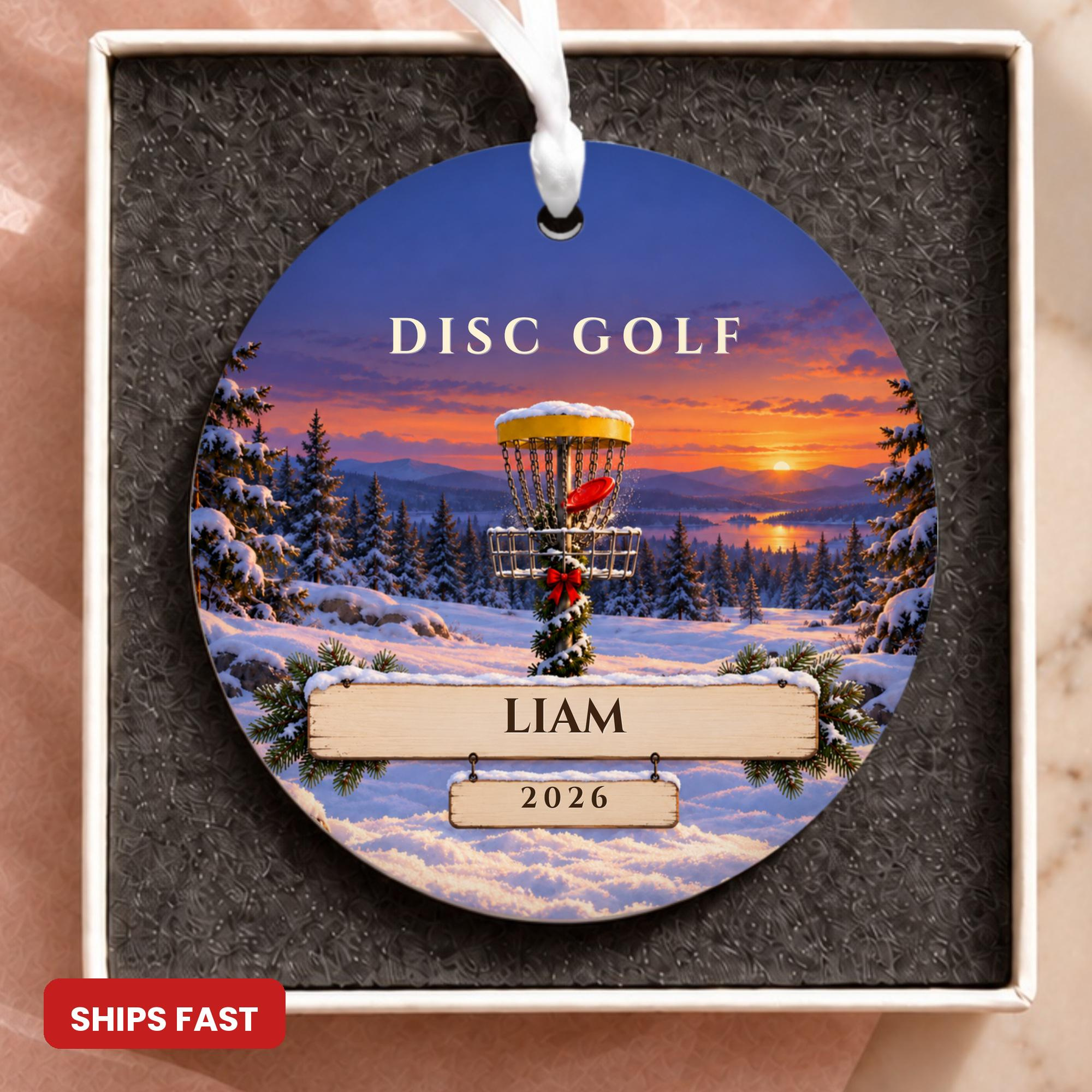 Personalized Disc Golf Ornament with Name, Custom Christmas Disc Golf Basket Ornament for Golfer