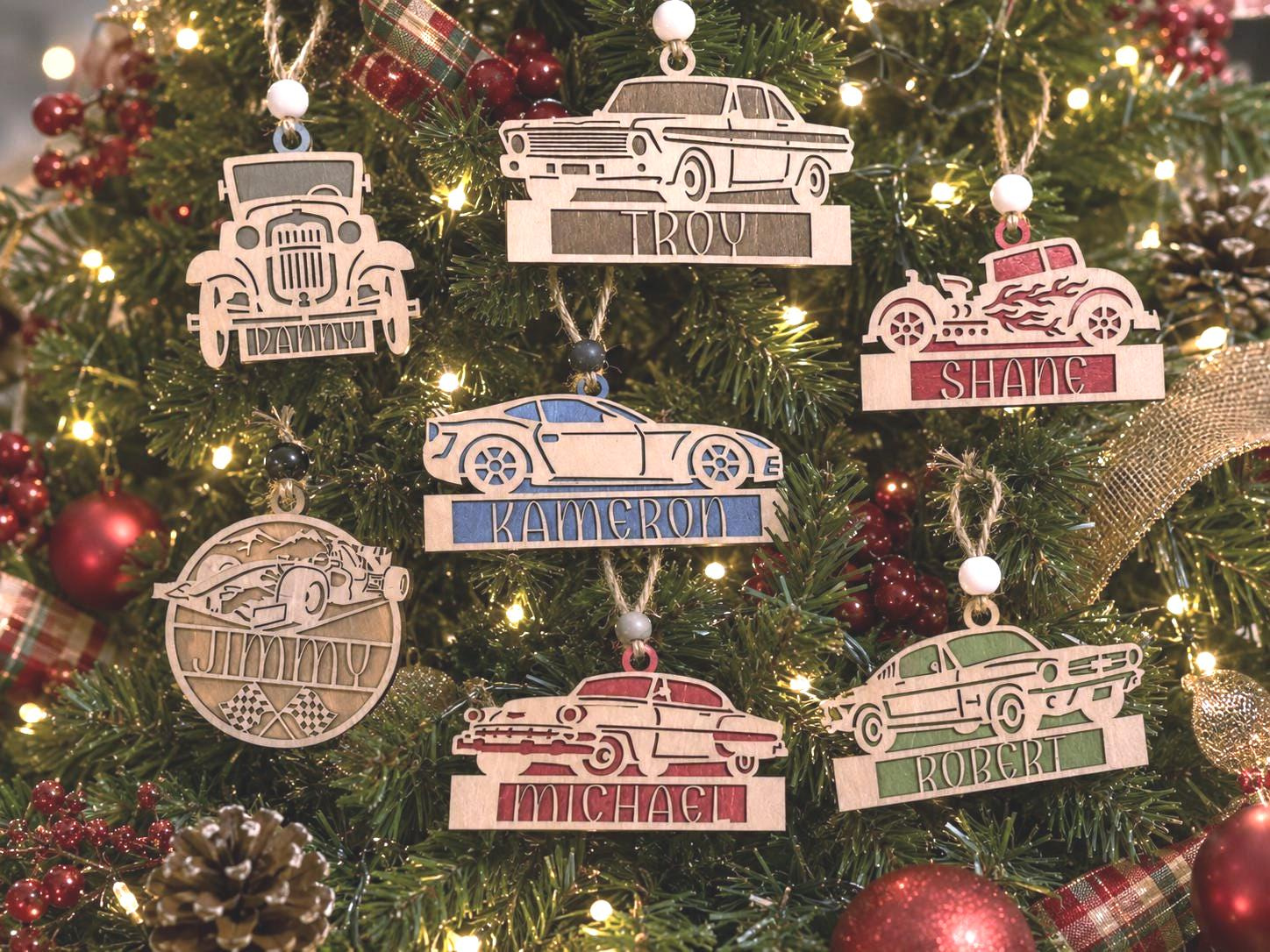 Personalized Christmas Car Ornament - Wooden Layered Classic Car with Custom Name, Xmas Tree Decoration for Car Lovers Personalized Christmas Car Ornament - Wooden Layered Classic Car with Custom Name, Xmas Tree Decoration for Car Lovers