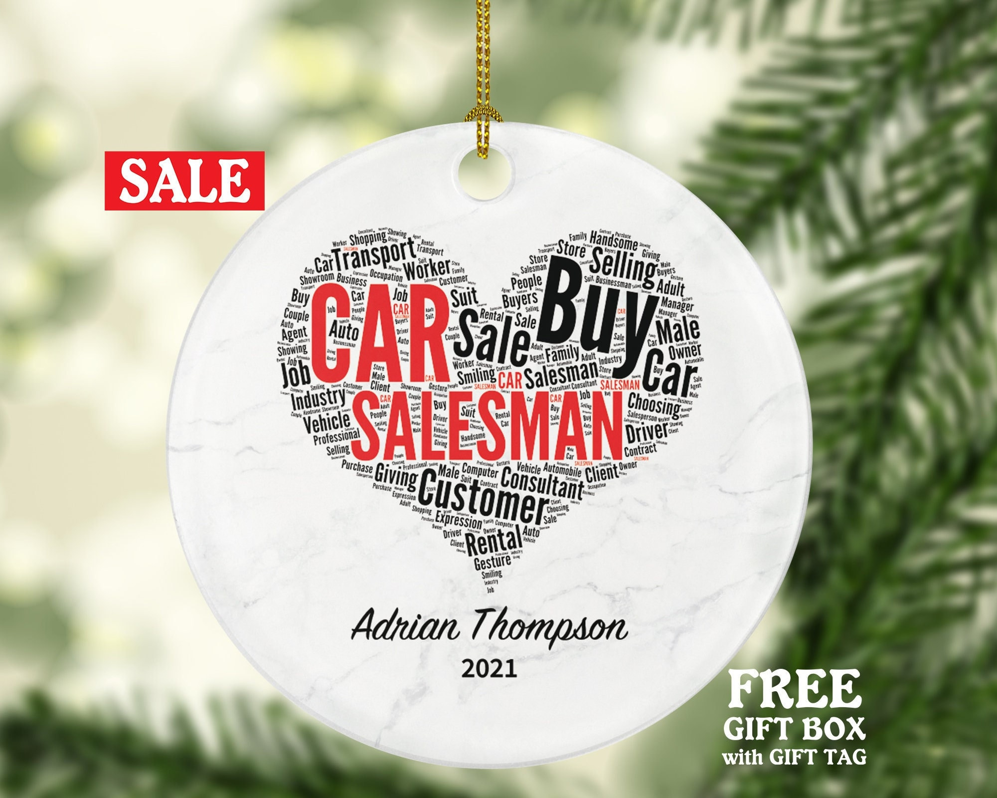 Personalized Car Salesman Christmas Ornament - Custom Name & Year Ceramic Tree Decor Personalized Car Salesman Christmas Ornament - Custom Name & Year Ceramic Tree Decor