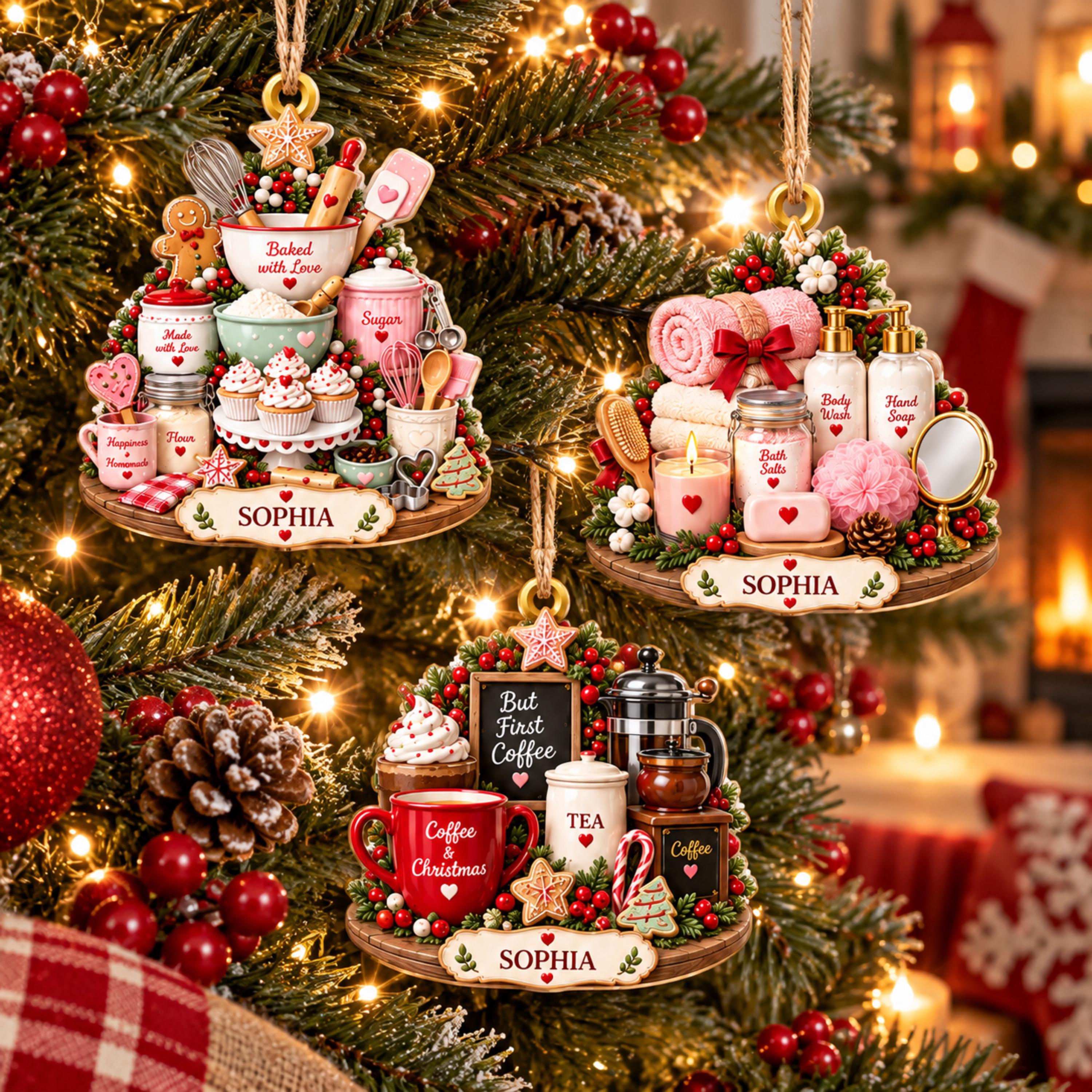 Personalized Name Christmas Ornament Set – Custom Acrylic Baking Coffee Spa Keepsake Gift for Women