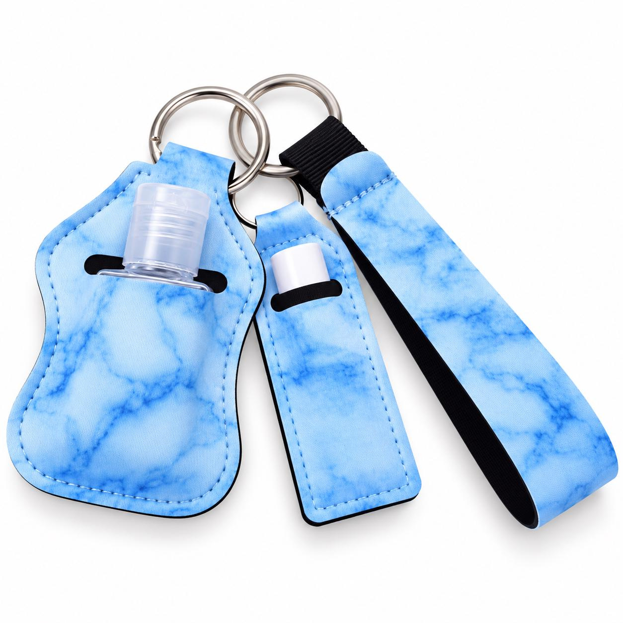 Lip Balm and Hand Sanitizer Holder Keychain Set with Wristlet Strap and Matching Chapstick, Refillable Bottle 4 - MeasureMason Lip Balm and Hand Sanitizer Holder Keychain Set with Wristlet Strap and Matching Chapstick, Refillable Bottle 4