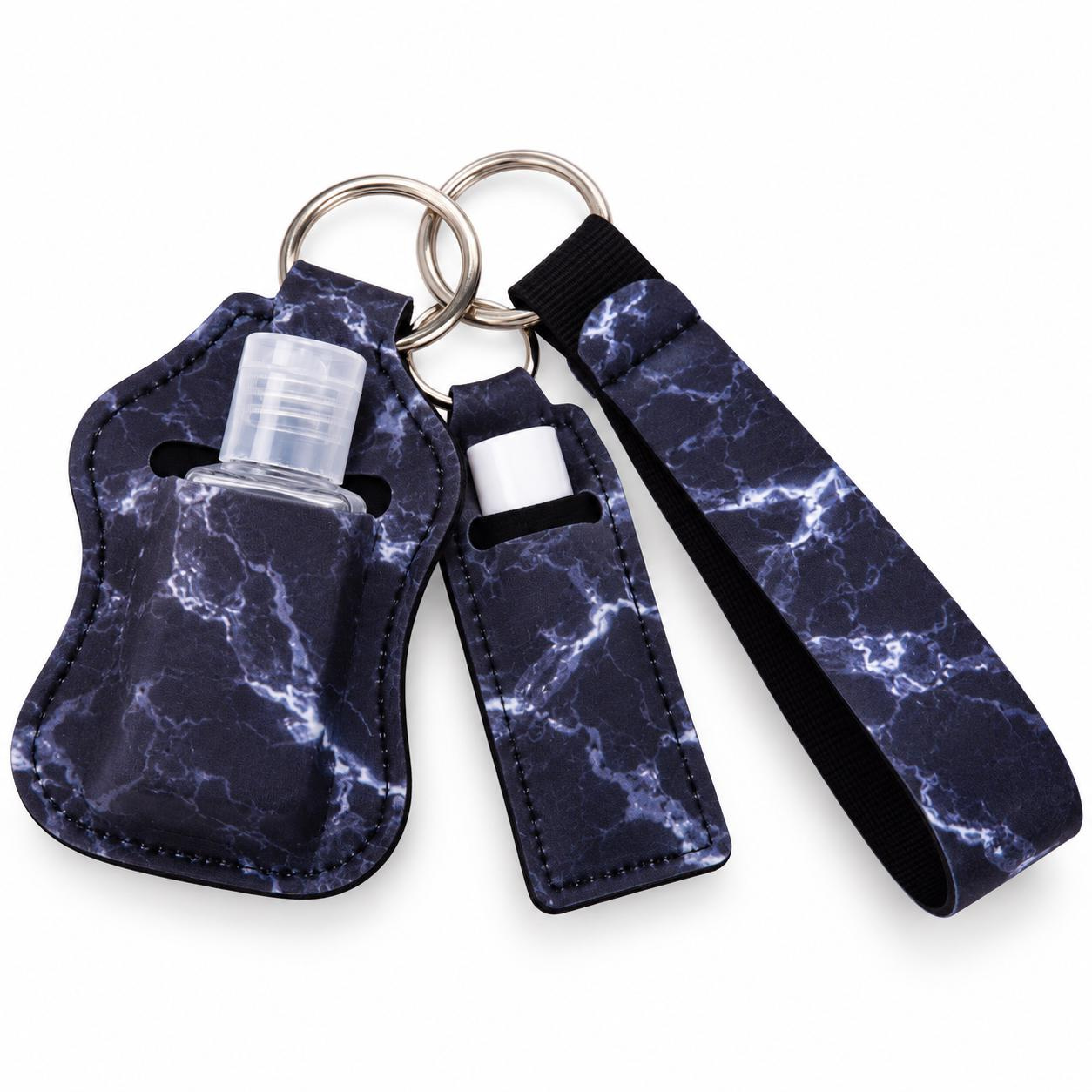 Lip Balm and Hand Sanitizer Holder Keychain Set with Wristlet Strap and Matching Chapstick, Refillable Bottle 2 - MeasureMason Lip Balm and Hand Sanitizer Holder Keychain Set with Wristlet Strap and Matching Chapstick, Refillable Bottle 2
