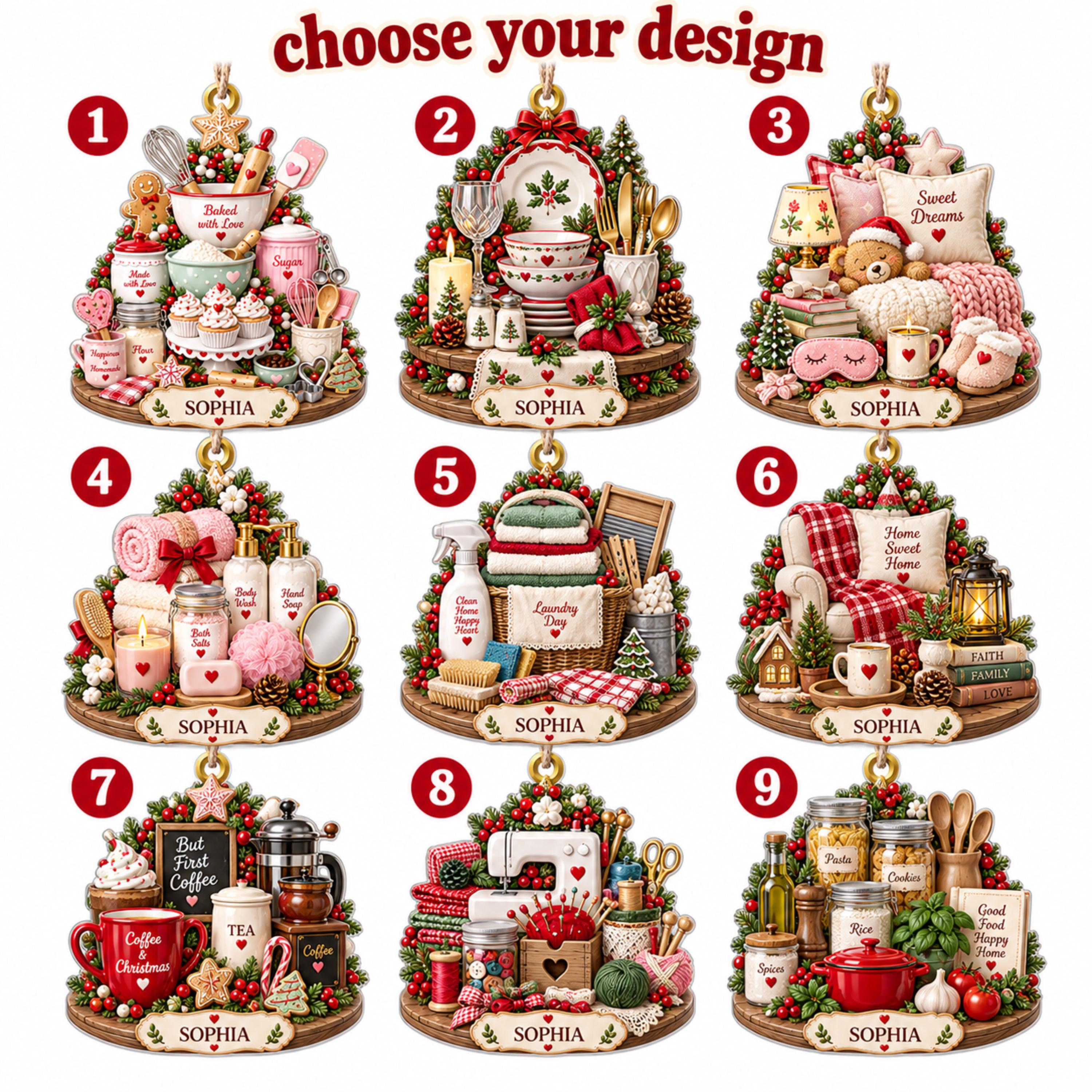 Personalized Name Christmas Ornament Set – Custom Acrylic Baking Coffee Spa Keepsake Gift for Women 1 - MeasureMason Personalized Name Christmas Ornament Set – Custom Acrylic Baking Coffee Spa Keepsake Gift for Women 1