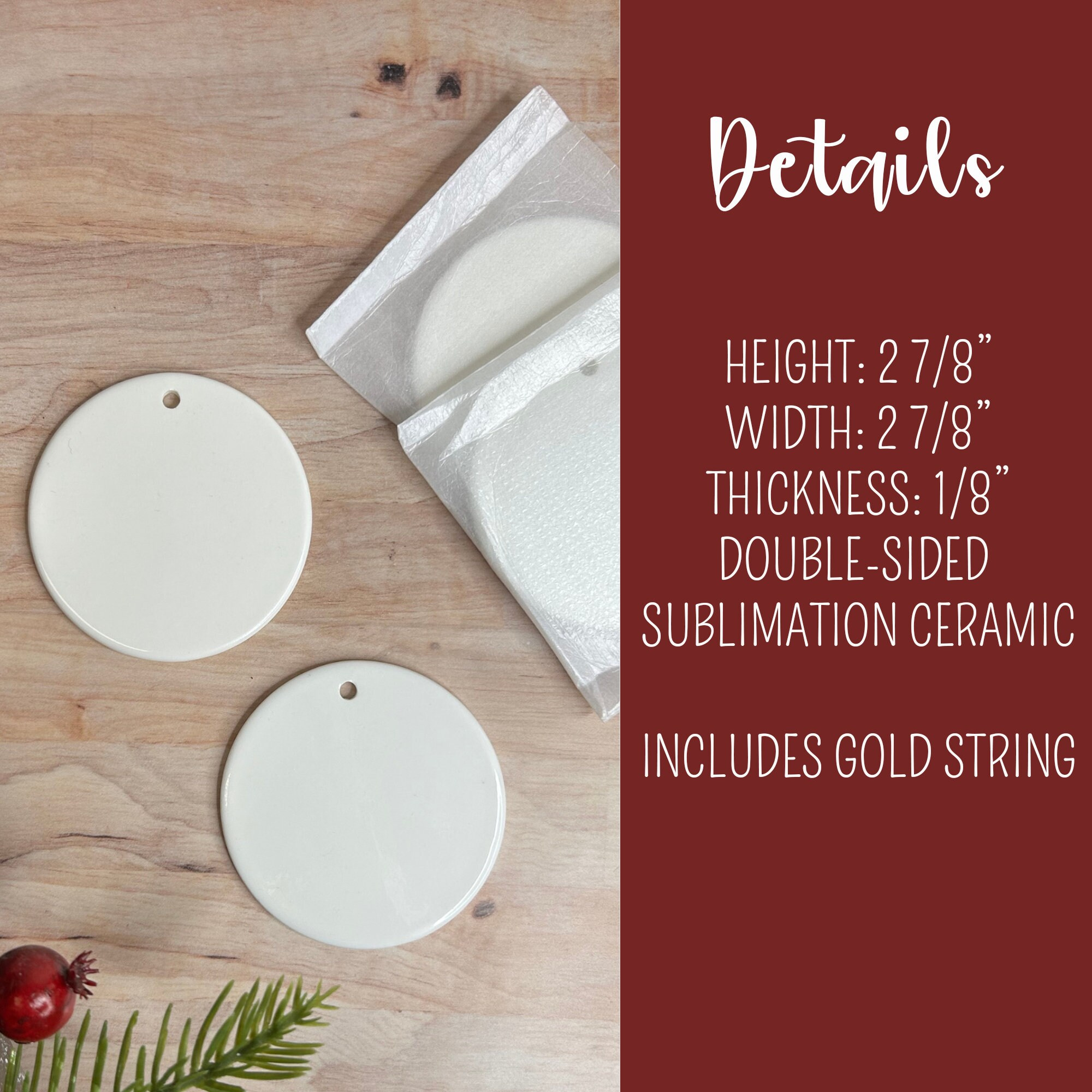 Ceramic Christmas Ornament Blanks for Sublimation - Round 2.875 Inch White Disc with Gold String for DIY Holiday Crafts 1 - MeasureMason Ceramic Christmas Ornament Blanks for Sublimation - Round 2.875 Inch White Disc with Gold String for DIY Holiday Crafts 1
