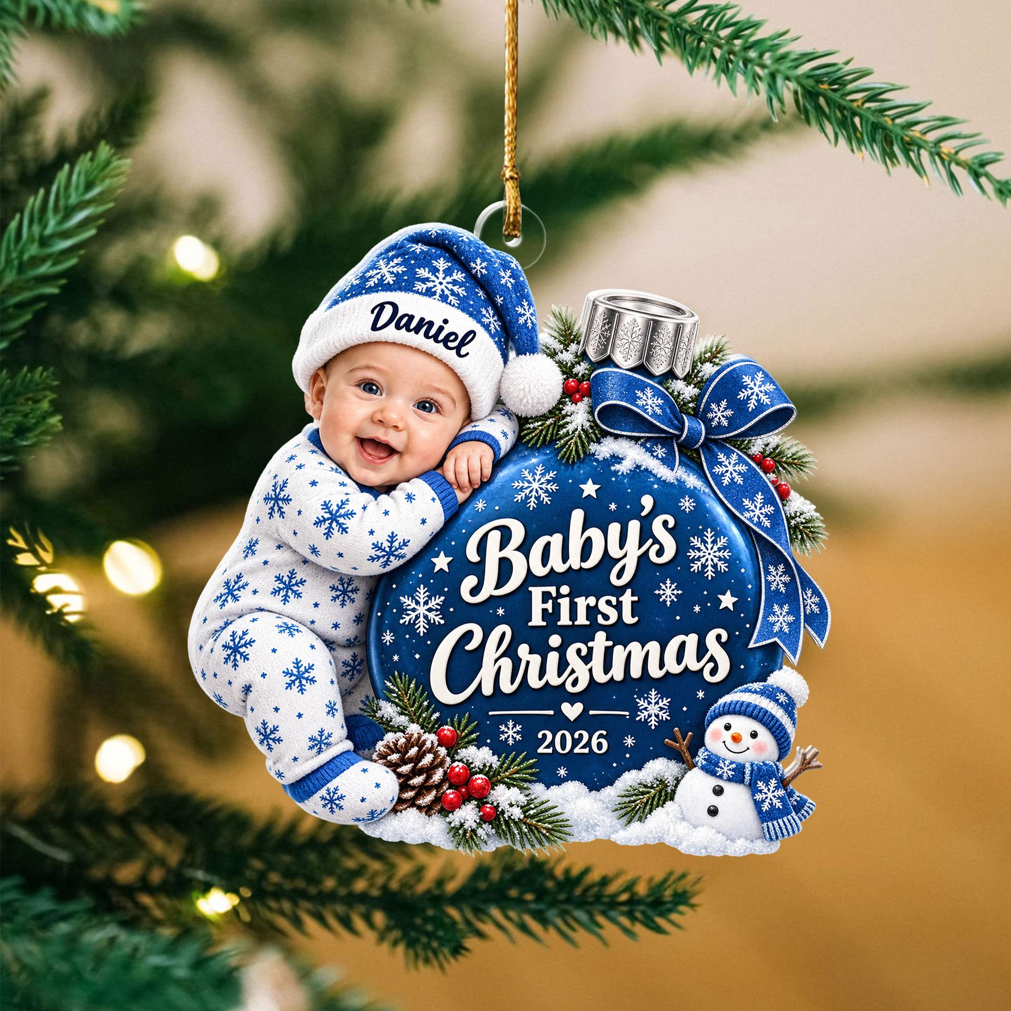 Personalized Baby's First Christmas Ornament - Custom Name Blue Bauble Acrylic Keepsake Personalized Baby's First Christmas Ornament - Custom Name Blue Bauble Acrylic Keepsake