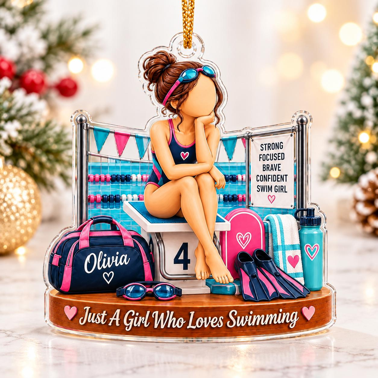 Personalized Swimmer Ornament - Custom Name 2D Acrylic Christmas Keepsake for Pool Athlete 1 - MeasureMason Personalized Swimmer Ornament - Custom Name 2D Acrylic Christmas Keepsake for Pool Athlete 1
