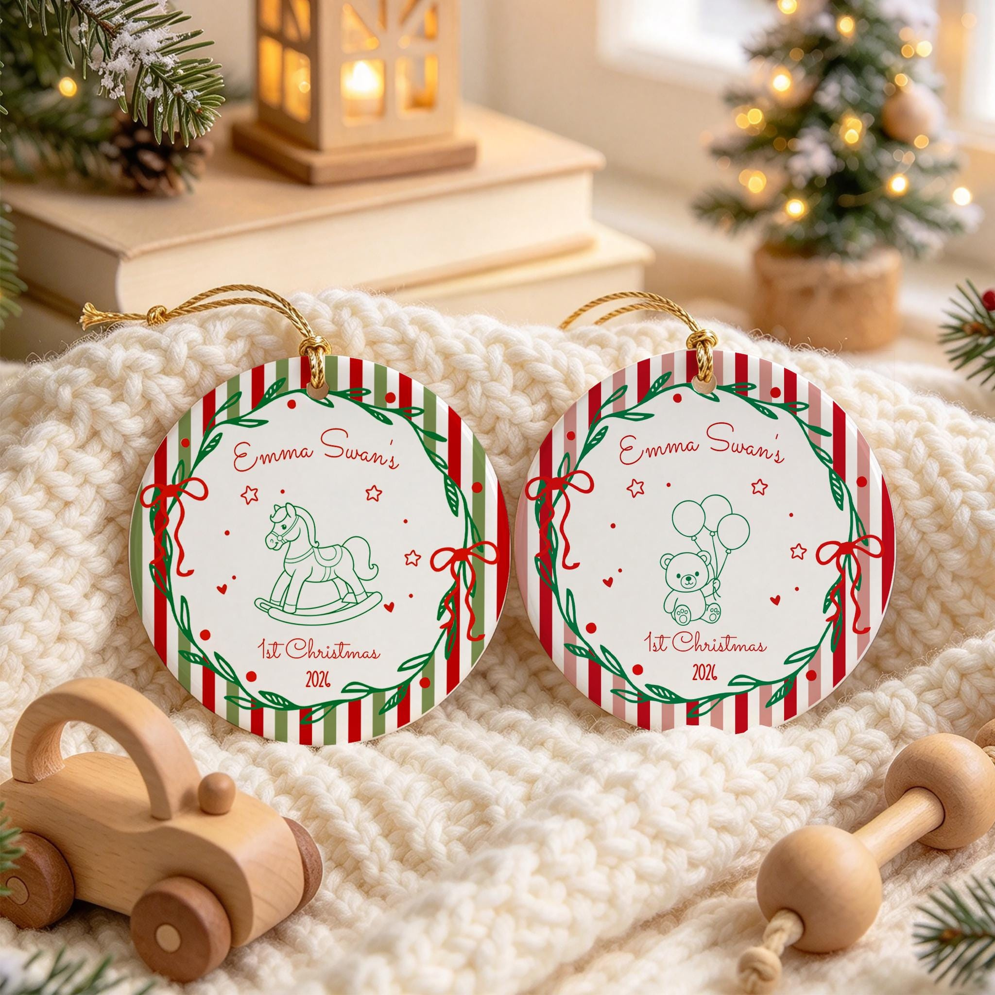 Personalized Baby's First Christmas Ornament - Custom Name & Year Ceramic Keepsake for Newborn