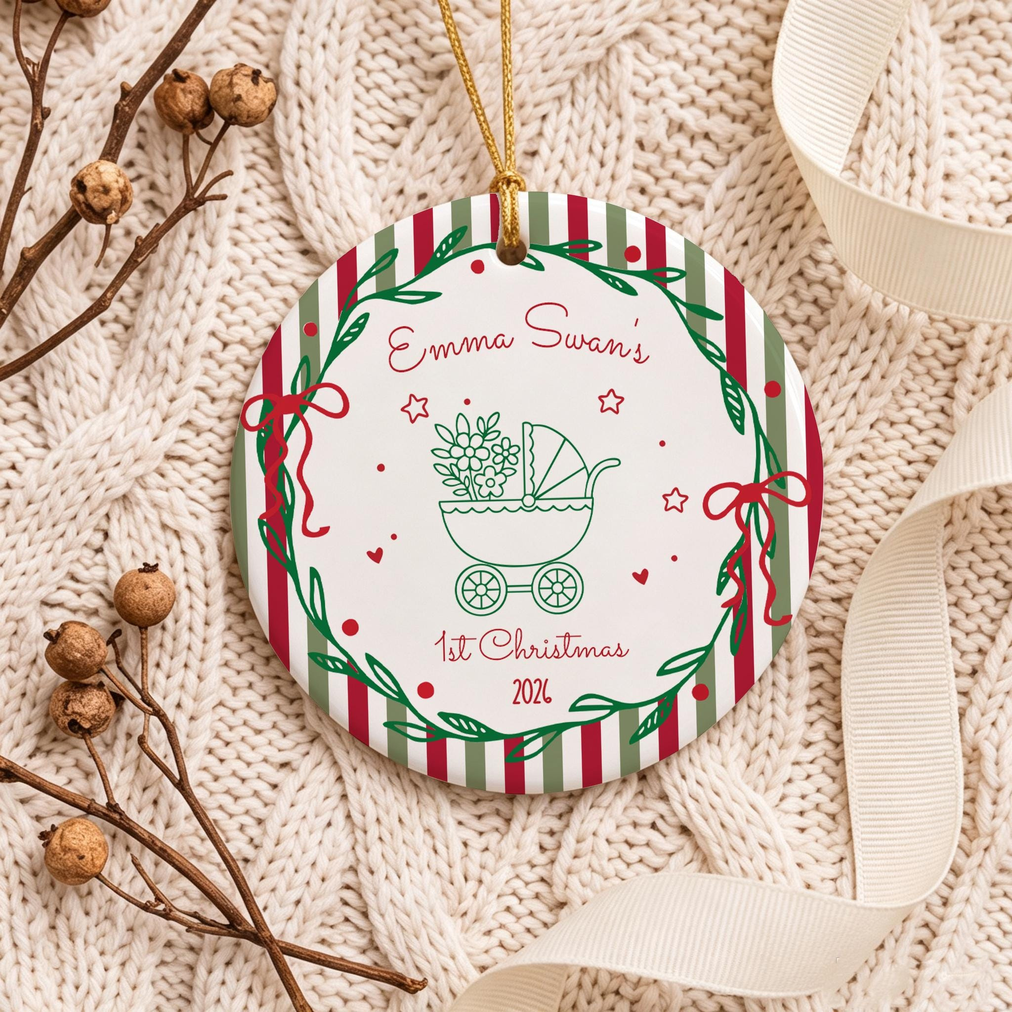 Personalized Babys First Christmas Ornament - Custom Name & Year Ceramic Keepsake for Newborn 2 - MeasureMason Personalized Babys First Christmas Ornament - Custom Name & Year Ceramic Keepsake for Newborn 2