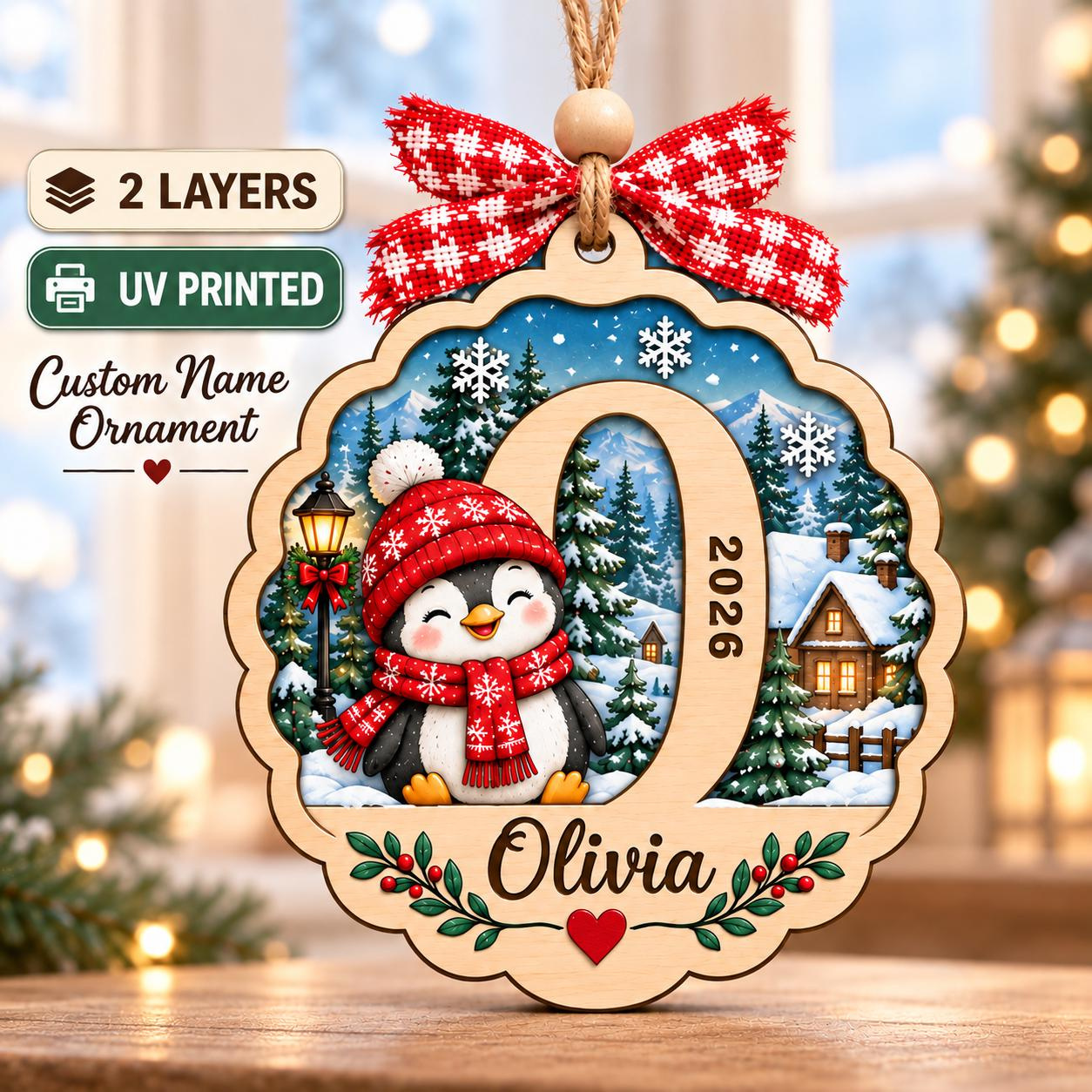 Personalized Penguin Christmas Ornament 2026 - Custom Initial Wooden Hanging Decoration with Name, Holiday Keepsake Personalized Penguin Christmas Ornament 2026 - Custom Initial Wooden Hanging Decoration with Name, Holiday Keepsake