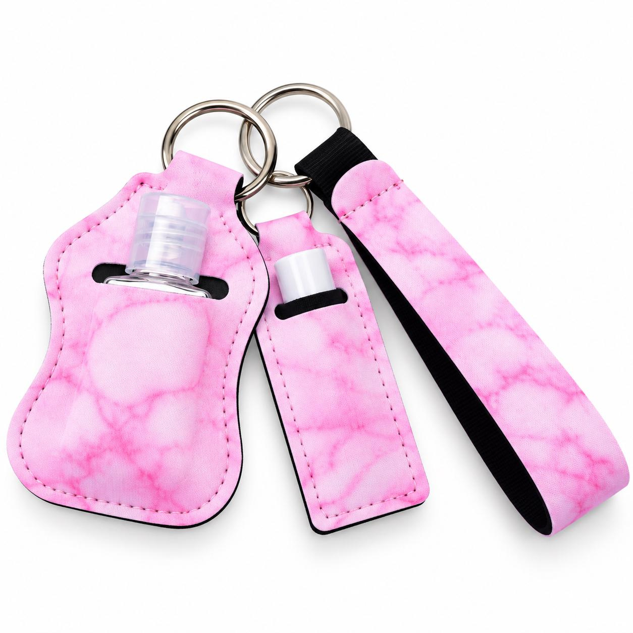 Lip Balm and Hand Sanitizer Holder Keychain Set with Wristlet Strap and Matching Chapstick, Refillable Bottle 1 - MeasureMason Lip Balm and Hand Sanitizer Holder Keychain Set with Wristlet Strap and Matching Chapstick, Refillable Bottle 1