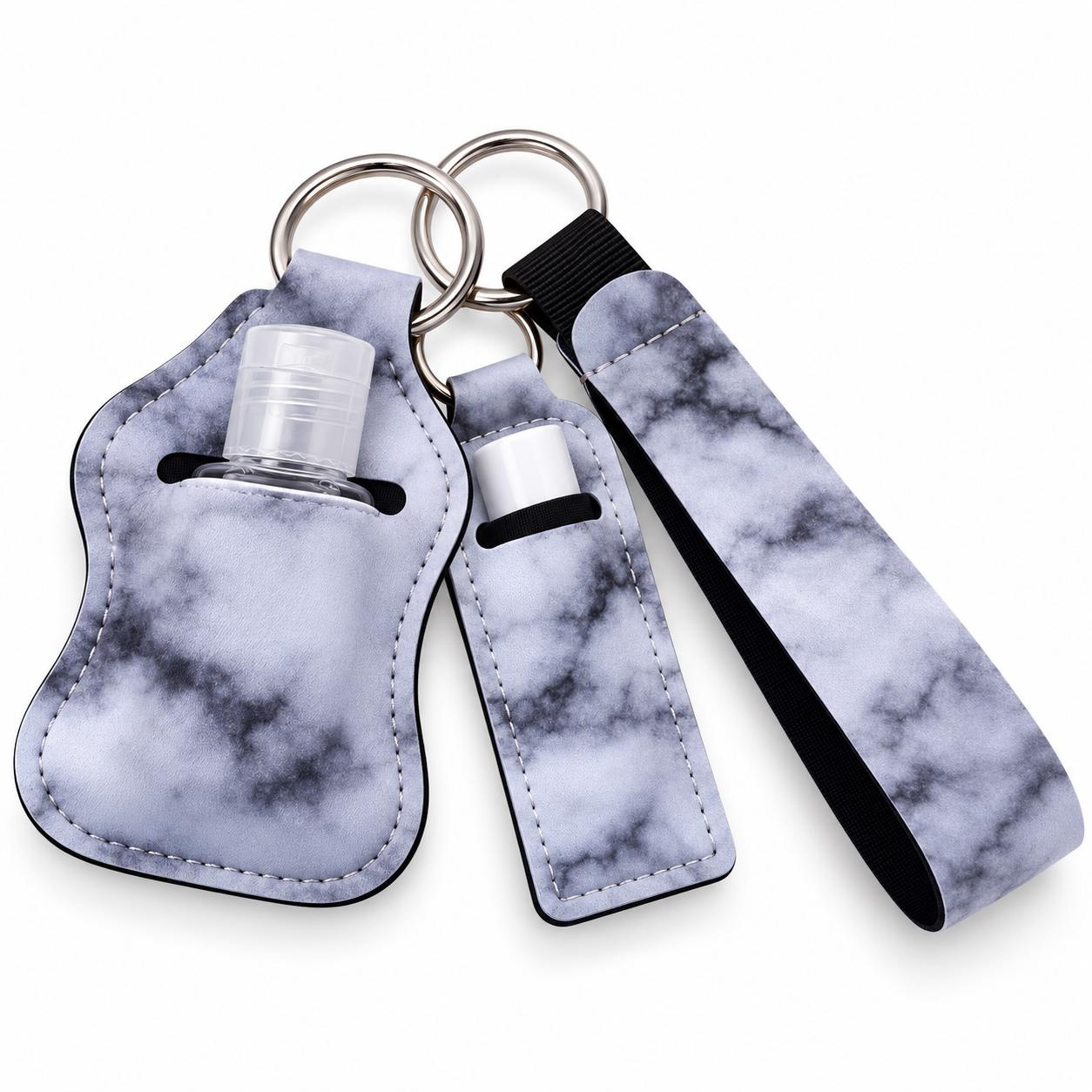 Lip Balm and Hand Sanitizer Holder Keychain Set with Wristlet Strap and Matching Chapstick, Refillable Bottle 3 - MeasureMason Lip Balm and Hand Sanitizer Holder Keychain Set with Wristlet Strap and Matching Chapstick, Refillable Bottle 3