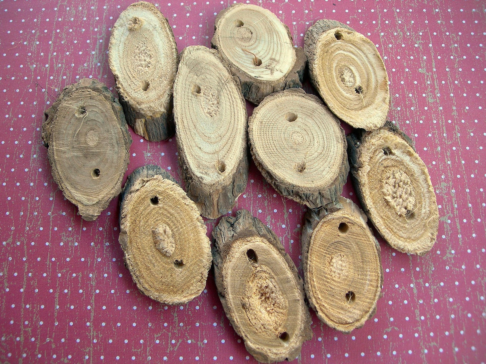 10 Natural Oval Wood Slices with Bark, Predrilled Holes, 2-3 Inches Craft Plaques for DIY Projects