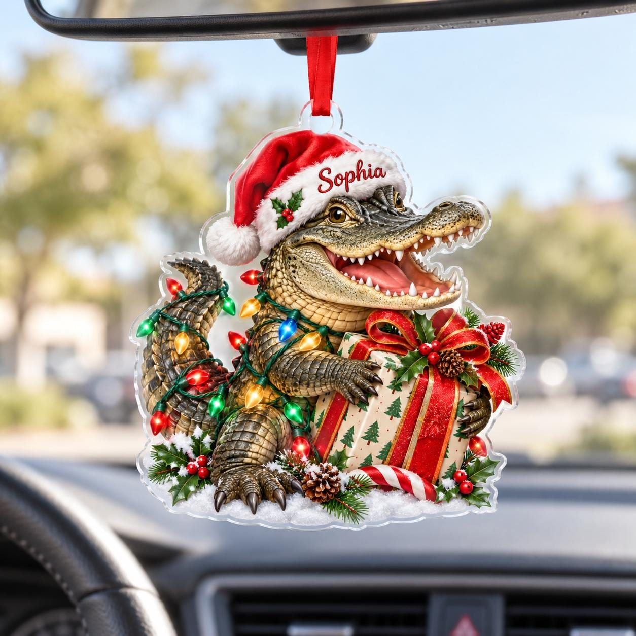 Personalized Alligator Christmas Ornament with Custom Name on Santa Hat, Holiday Tree Decor 2 - MeasureMason Personalized Alligator Christmas Ornament with Custom Name on Santa Hat, Holiday Tree Decor 2
