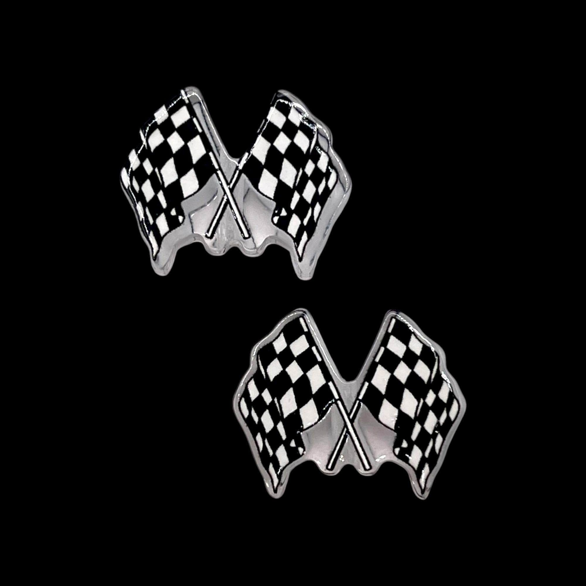 Racing Checkered Flag Focal Beads, Double-Sided Acrylic Beads, Set of 2