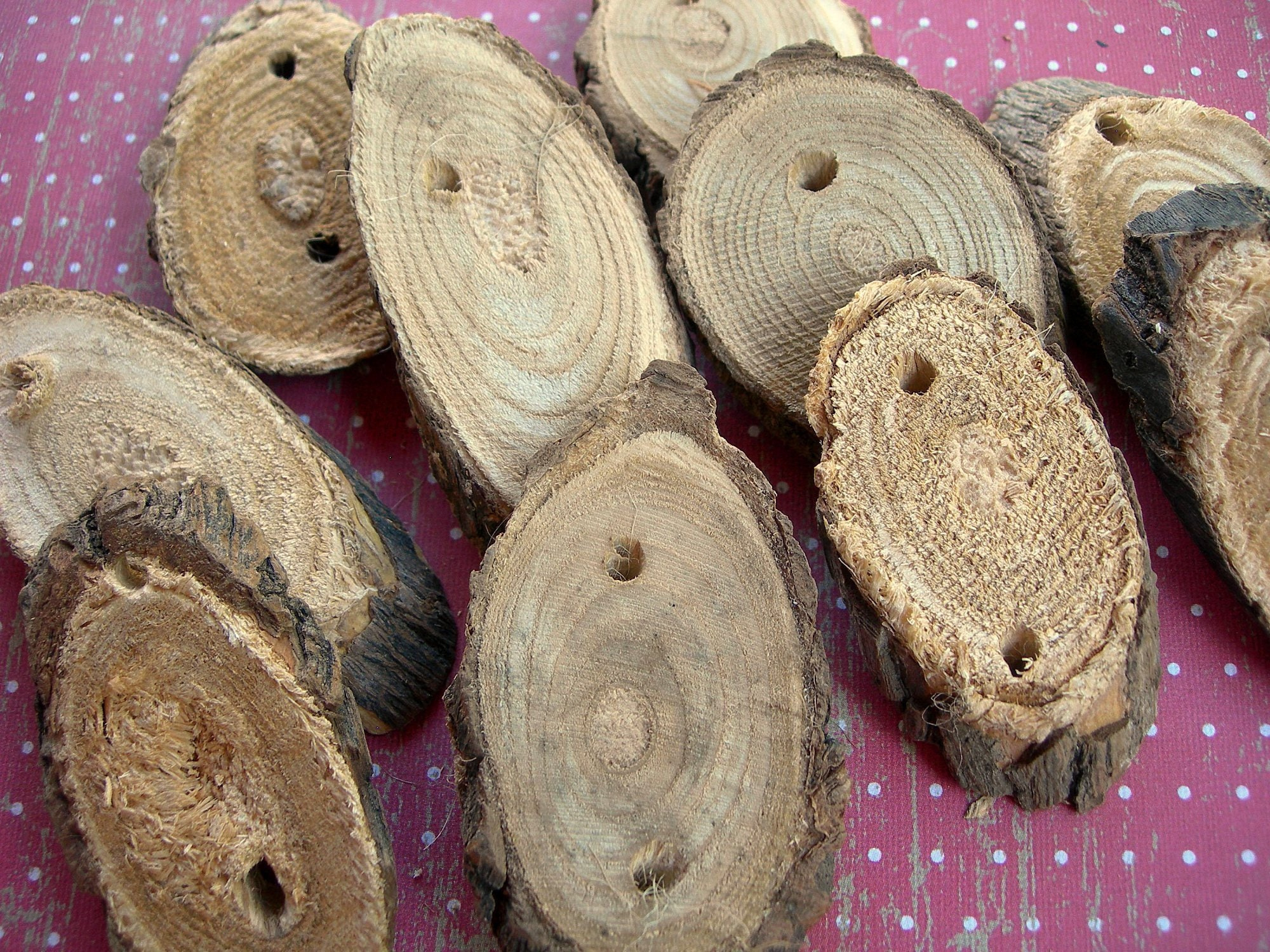 10 Natural Oval Wood Slices with Bark, Predrilled Holes, 2-3 Inches Craft Plaques for DIY Projects 2 - MeasureMason 10 Natural Oval Wood Slices with Bark, Predrilled Holes, 2-3 Inches Craft Plaques for DIY Projects 2