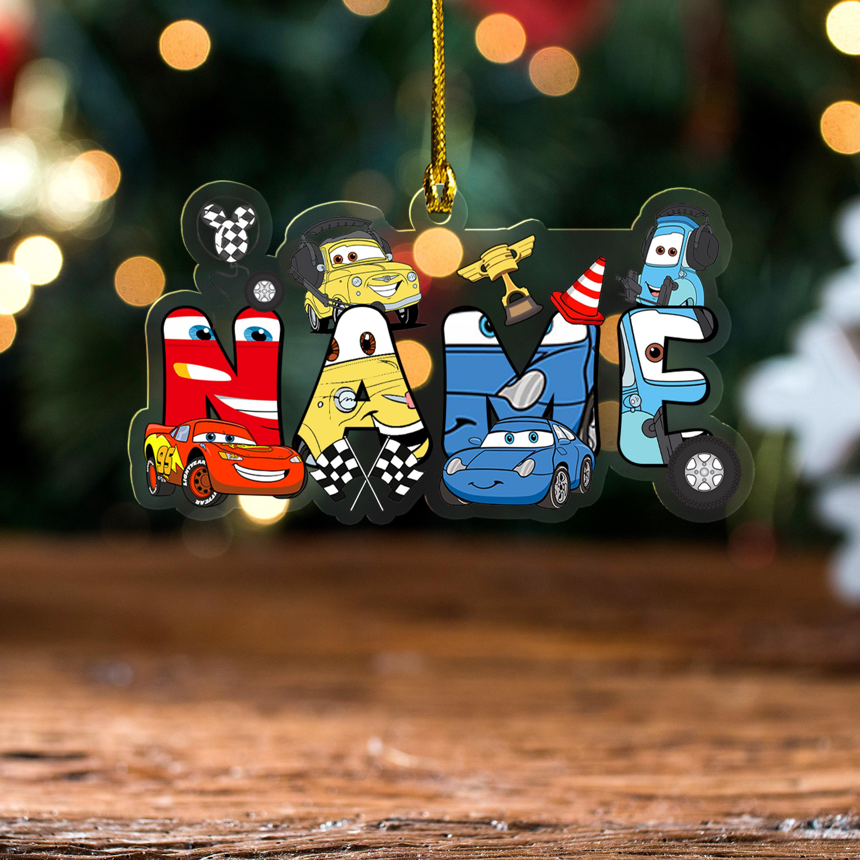 Personalized Racing Cartoon Characters Christmas Ornament - Custom Name Car Lover Holiday Keepsake Gift for Kids