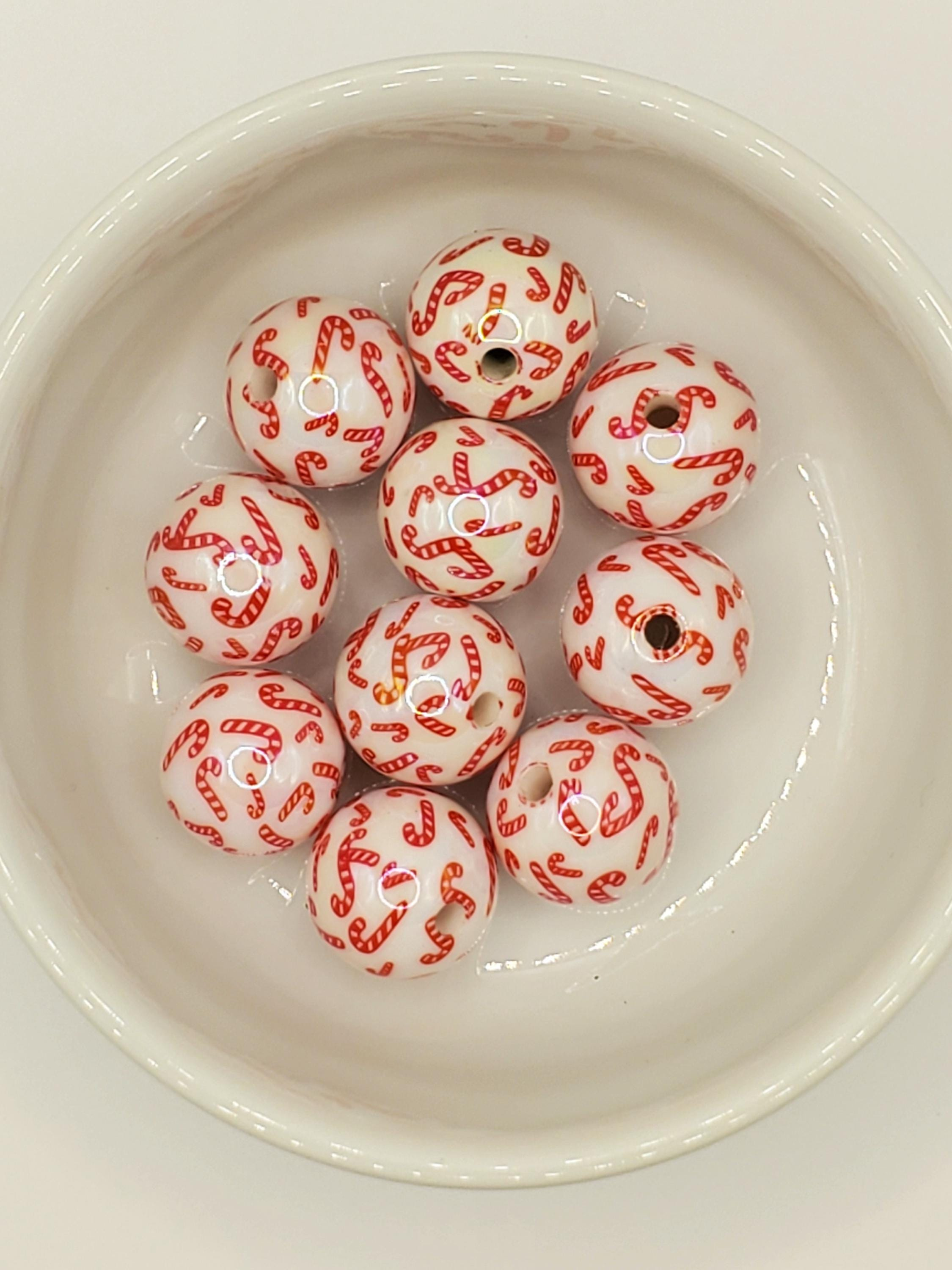 Candy Cane Acrylic Beads 16mm Round Set of 10 for Beadable Pens, Keychains & Holiday Crafts Candy Cane Acrylic Beads 16mm Round Set of 10 for Beadable Pens, Keychains & Holiday Crafts