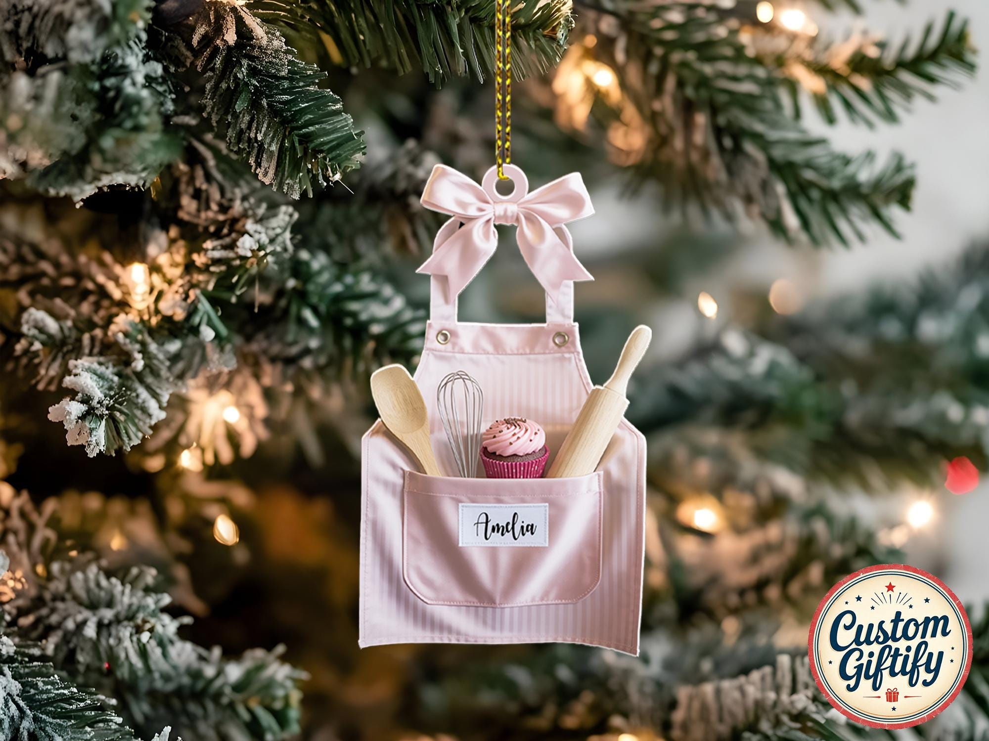 Personalized Baking Apron Ornament, Custom Baker Gift for Christmas Tree, Kitchen Chef Lover Holiday Decoration