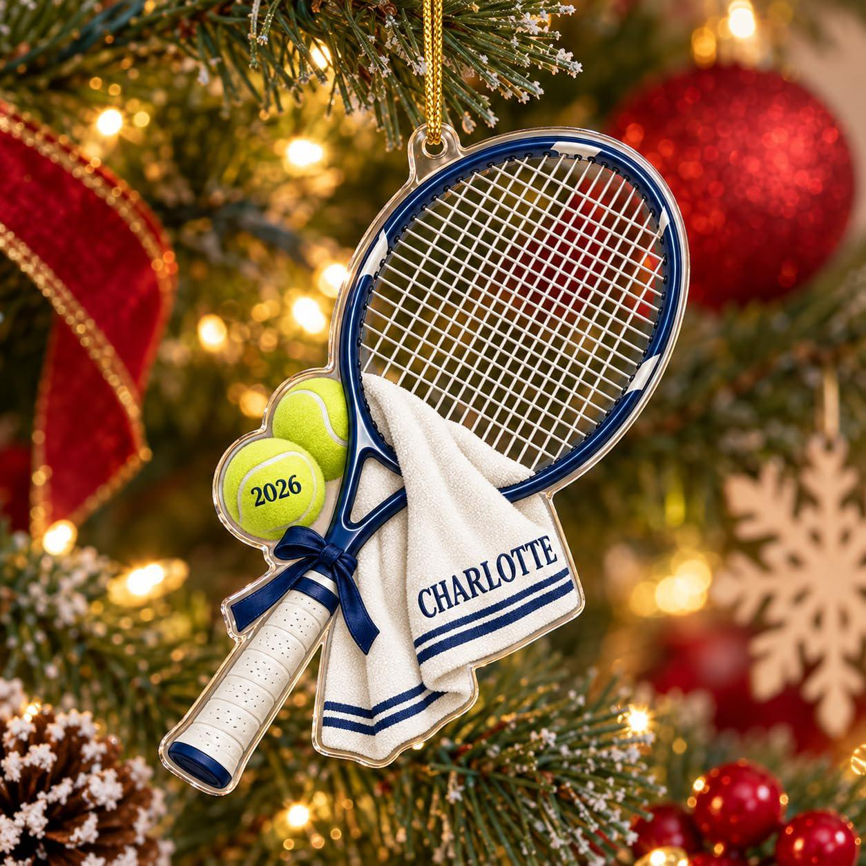 Personalized Tennis Christmas Ornament - Custom Name Tennis Racket Acrylic Keepsake