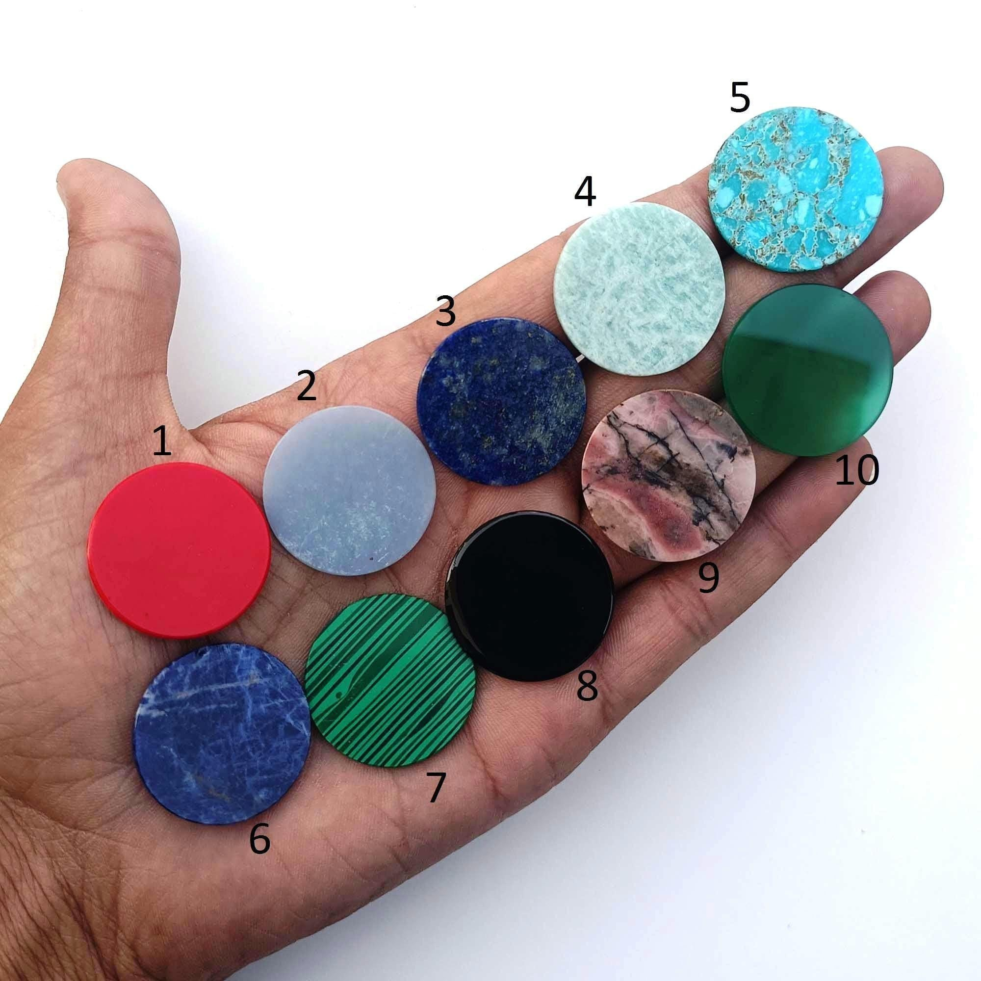 Flat Disk Gemstone Beads - Handmade Loose Coin Beads for Jewelry Making, Healing Stone Discs, Multiple Sizes Flat Disk Gemstone Beads - Handmade Loose Coin Beads for Jewelry Making, Healing Stone Discs, Multiple Sizes