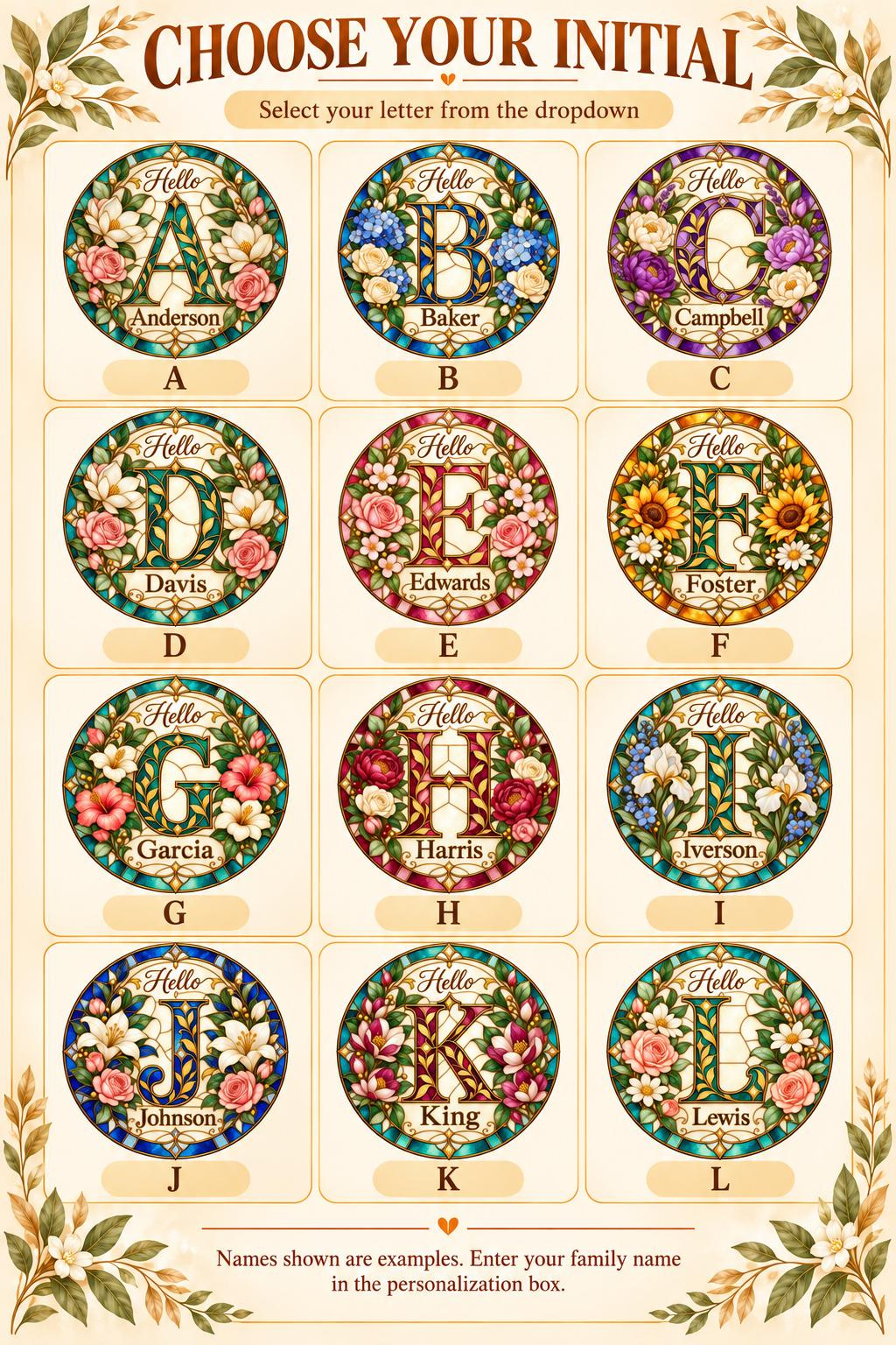 Personalized Sunflower Monogram Suncatcher - Custom Family Last Name Stained Glass Window Hanging, Housewarming Gift 1 - MeasureMason Personalized Sunflower Monogram Suncatcher - Custom Family Last Name Stained Glass Window Hanging, Housewarming Gift 1