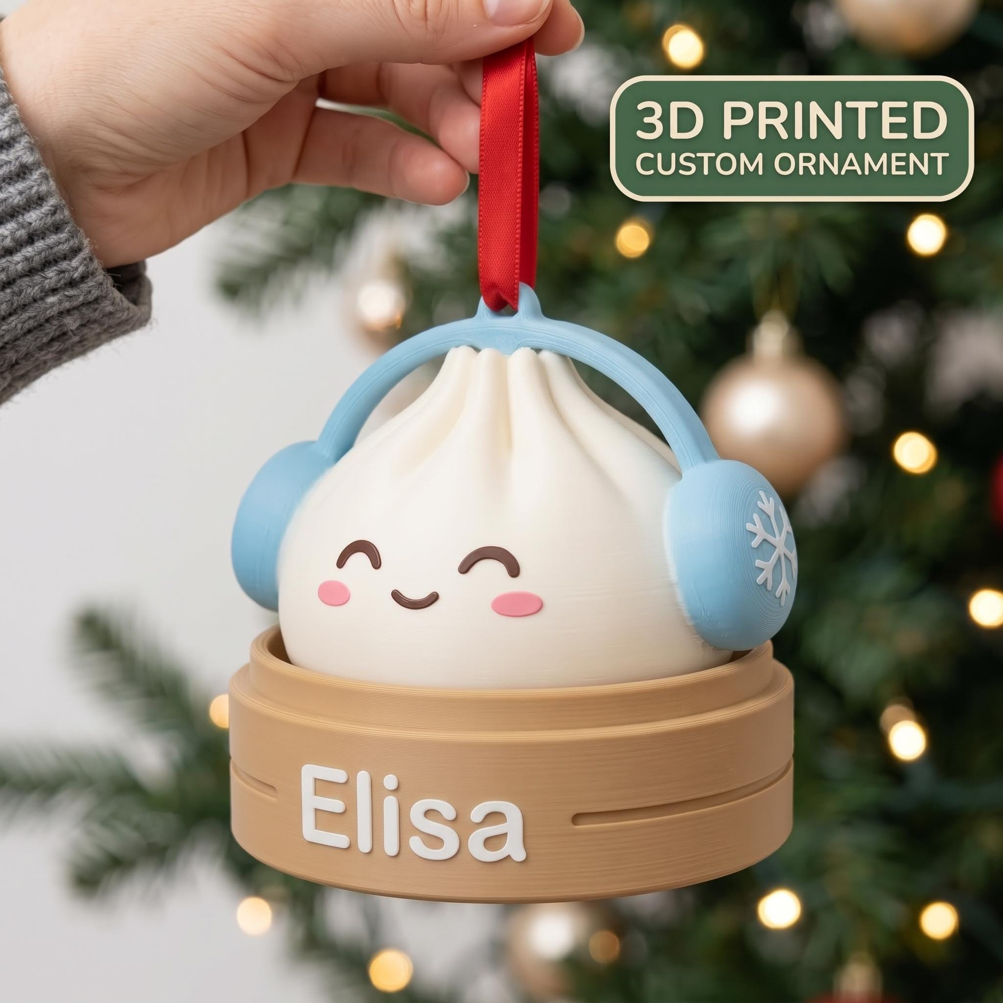 Personalized Dumpling Ornament with Name – 3D Printed Christmas Tree Decoration & Clicker Keychain Personalized Dumpling Ornament with Name – 3D Printed Christmas Tree Decoration & Clicker Keychain