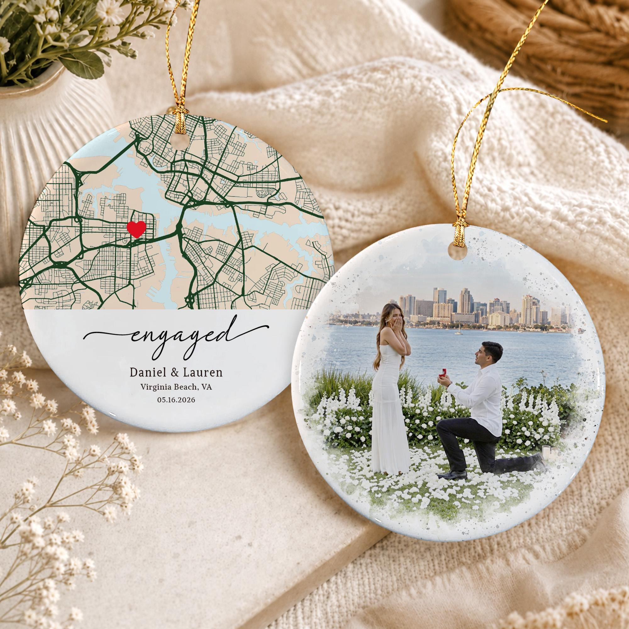 Personalized Engagement Ornament - Custom Map or Photo Proposal Keepsake for Couples Personalized Engagement Ornament - Custom Map or Photo Proposal Keepsake for Couples