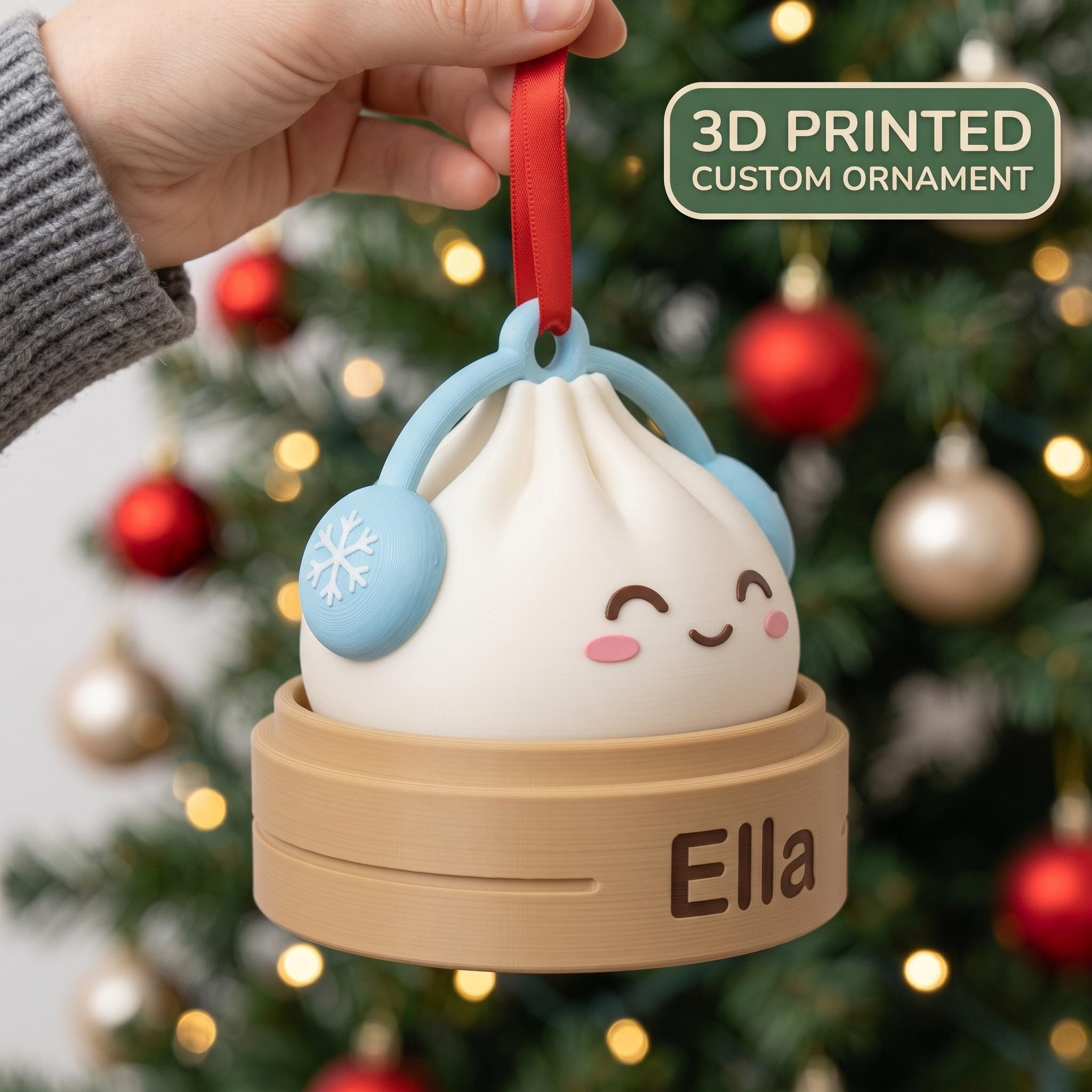 Personalized Dumpling Ornament with Name – 3D Printed Christmas Tree Decoration & Clicker Keychain 1 - MeasureMason Personalized Dumpling Ornament with Name – 3D Printed Christmas Tree Decoration & Clicker Keychain 1