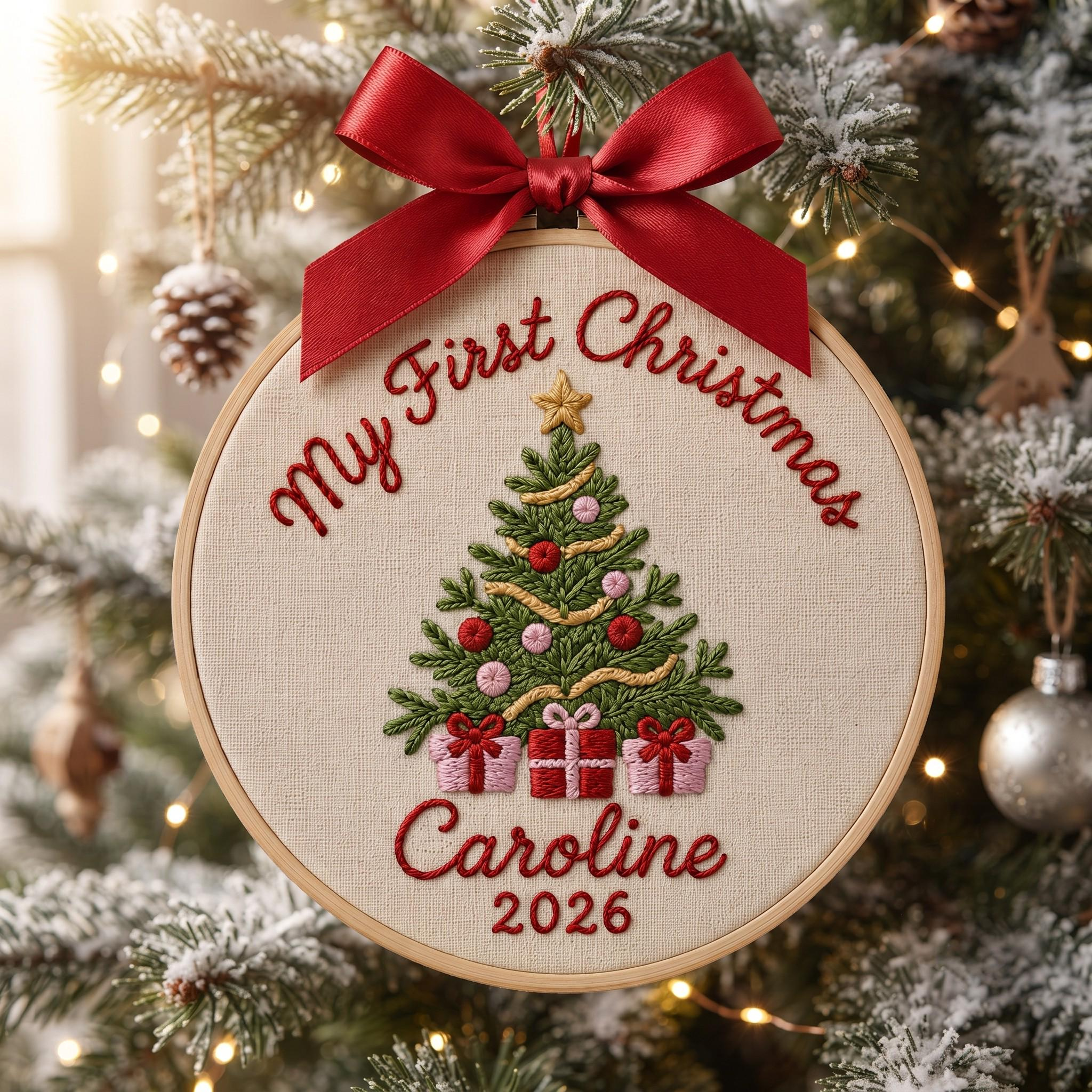 Personalized Embroidered Babys First Christmas Ornament Custom Baby Name Hoop Nursery Wall Decor Baby Shower Gift 1 - MeasureMason Personalized Embroidered Babys First Christmas Ornament Custom Baby Name Hoop Nursery Wall Decor Baby Shower Gift 1