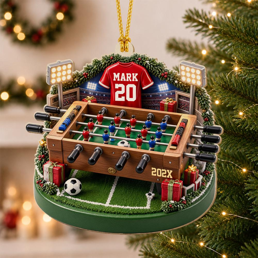 Personalized Foosball Ornament, Custom Name 2D Flat Acrylic Wood Soccer Table Christmas Gift 2 - MeasureMason Personalized Foosball Ornament, Custom Name 2D Flat Acrylic Wood Soccer Table Christmas Gift 2