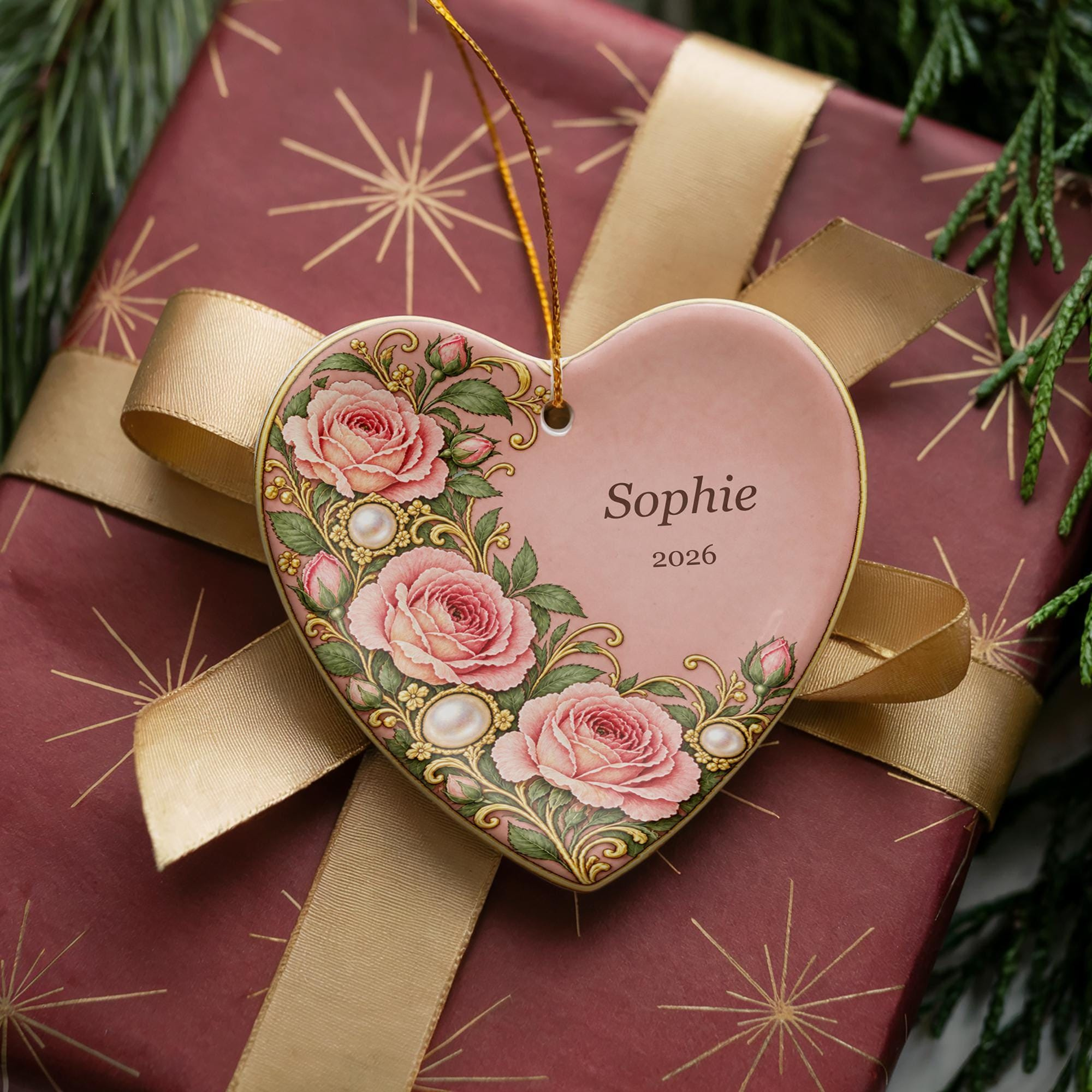 Birth Month Ornament, Personalized Heart Keepsake with Floral Birthstone Design, Custom Name Ceramic Christmas Birthday 1