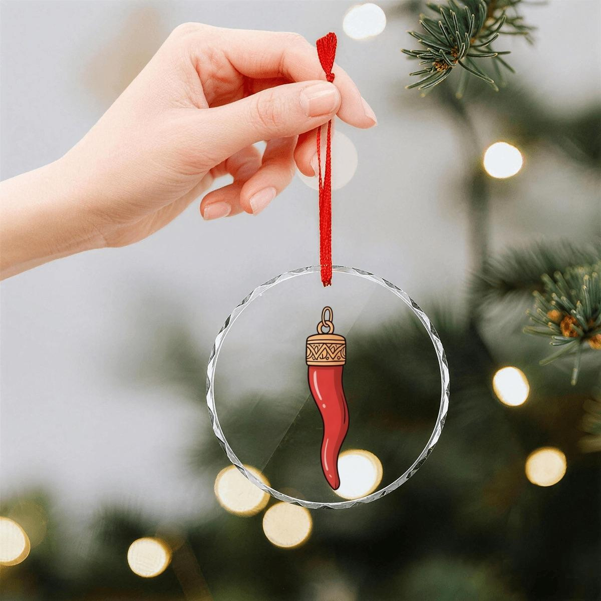 Cornicello Ornament, Red Horn Lucky Charm Glass Christmas Tree Decor