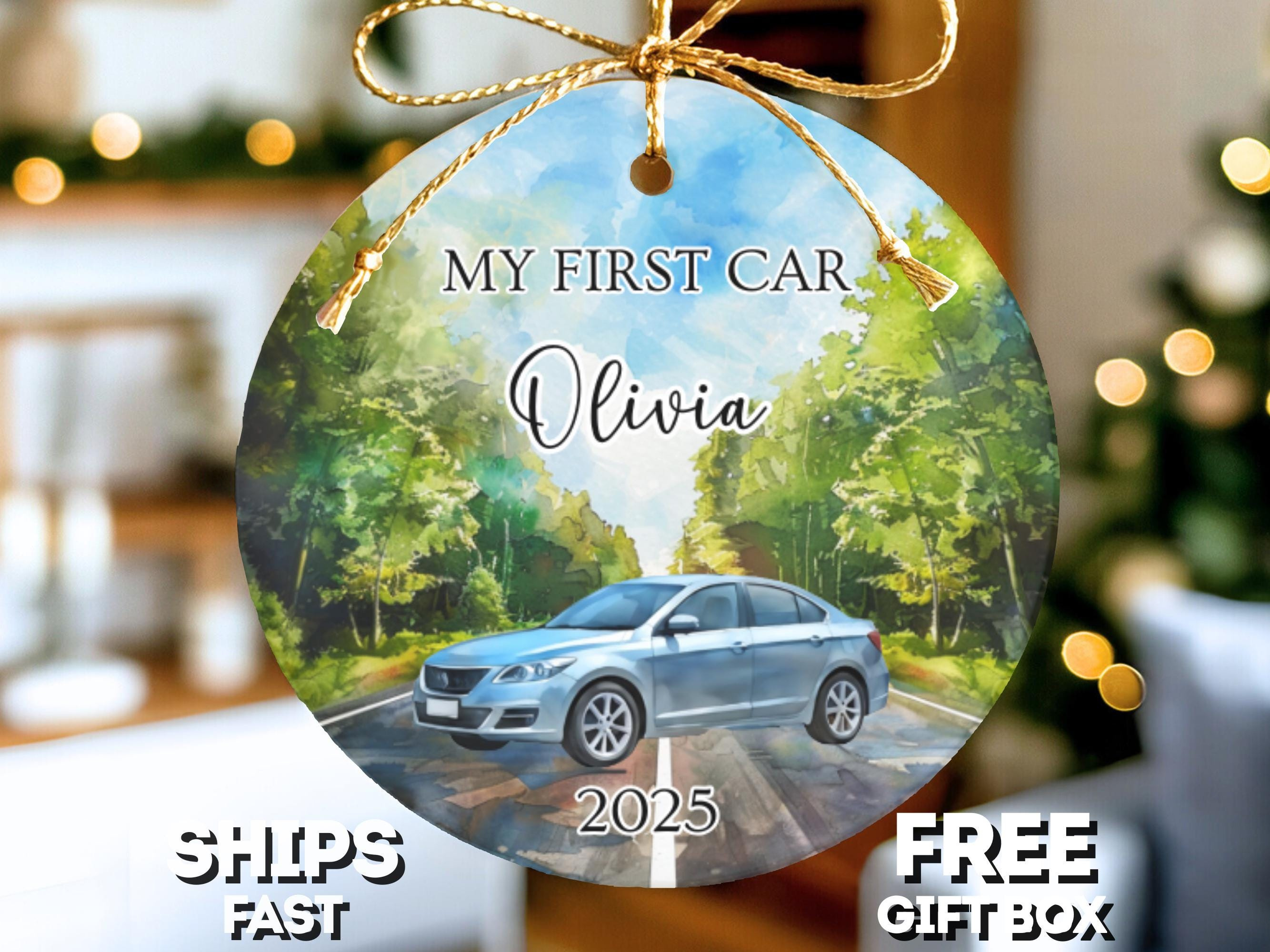 Personalized First Car Christmas Ornament - Custom Name & Year Watercolor New Driver Keepsake Gift Personalized First Car Christmas Ornament - Custom Name & Year Watercolor New Driver Keepsake Gift