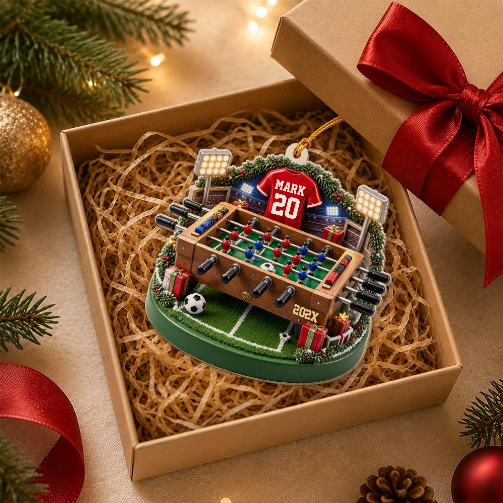 Personalized Foosball Ornament, Custom Name 2D Flat Acrylic Wood Soccer Table Christmas Gift 3 - MeasureMason Personalized Foosball Ornament, Custom Name 2D Flat Acrylic Wood Soccer Table Christmas Gift 3