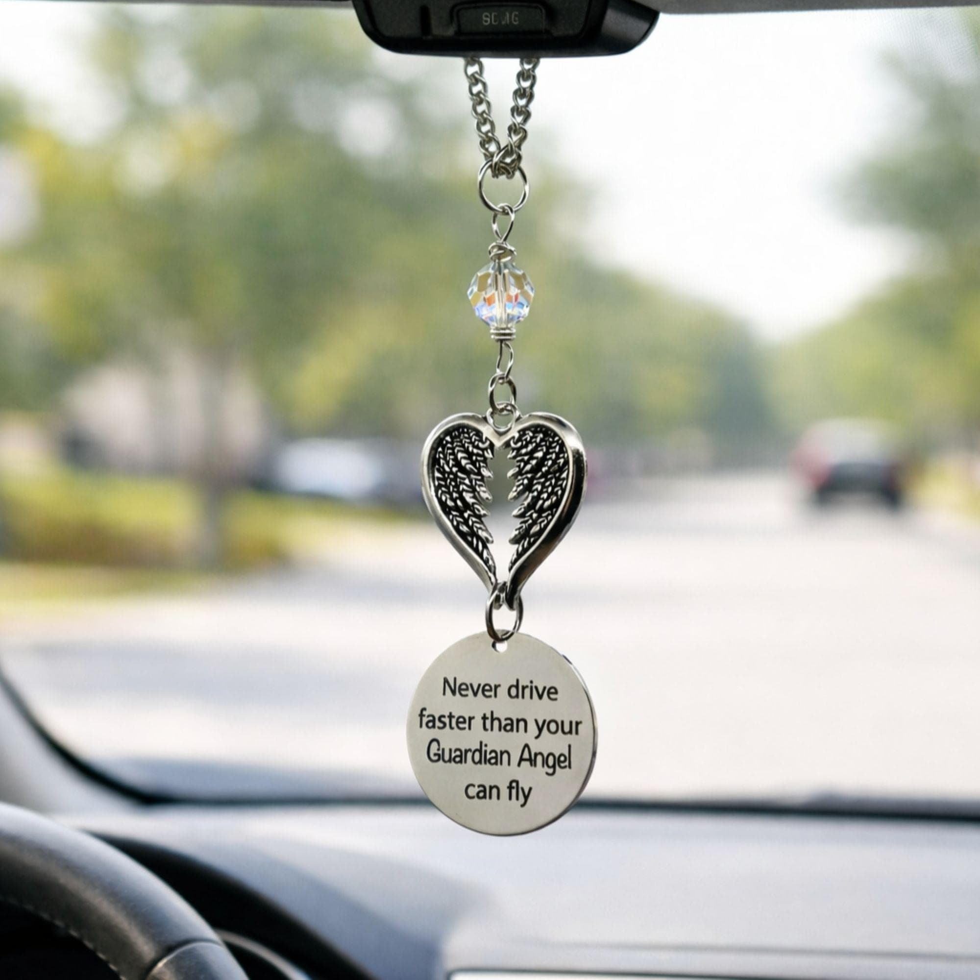 Guardian Angel Car Charm - Never Drive Faster Than Your Guardian Angel Can Fly - Rearview Mirror Ornament - New Driver G Guardian Angel Car Charm - Never Drive Faster Than Your Guardian Angel Can Fly - Rearview Mirror Ornament - New Driver G