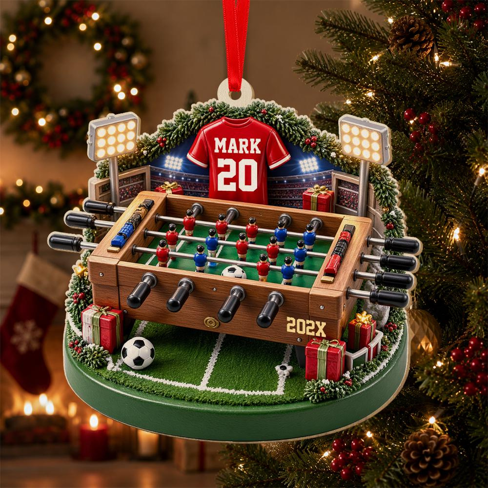 Personalized Foosball Ornament, Custom Name 2D Flat Acrylic Wood Soccer Table Christmas Gift 1 - MeasureMason Personalized Foosball Ornament, Custom Name 2D Flat Acrylic Wood Soccer Table Christmas Gift 1