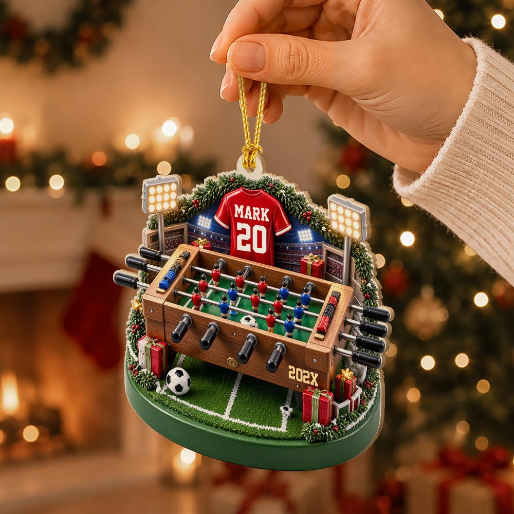 Personalized Foosball Ornament, Custom Name 2D Flat Acrylic Wood Soccer Table Christmas Gift 4 - MeasureMason Personalized Foosball Ornament, Custom Name 2D Flat Acrylic Wood Soccer Table Christmas Gift 4