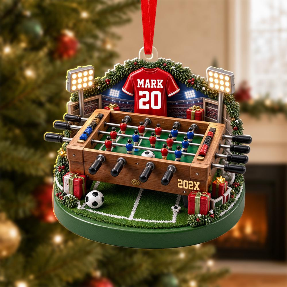 Personalized Foosball Ornament, Custom Name 2D Flat Acrylic Wood Soccer Table Christmas Gift