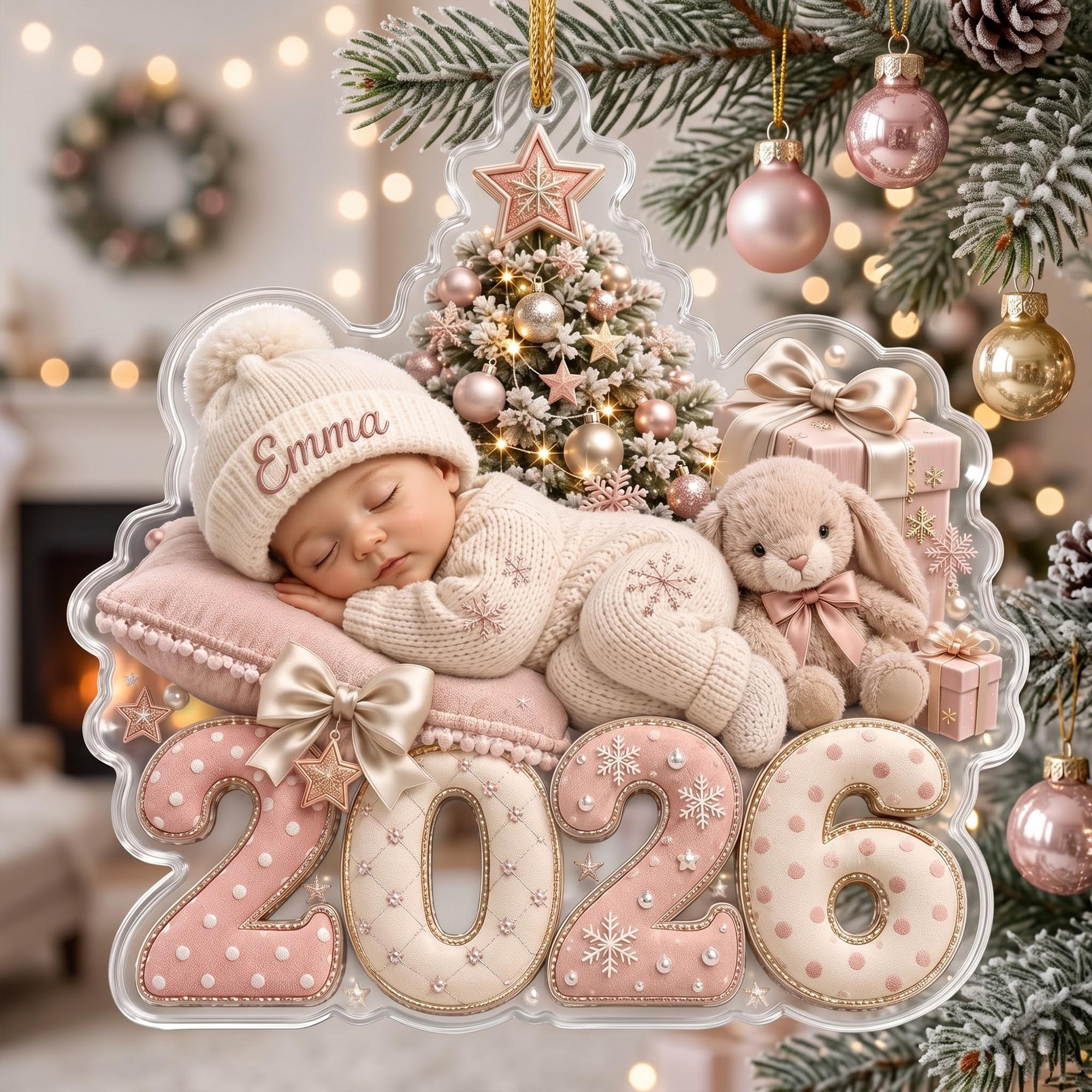 Personalized Baby's First Christmas Ornament 2026, Custom Name Acrylic Keepsake, Newborn Holiday Gift
