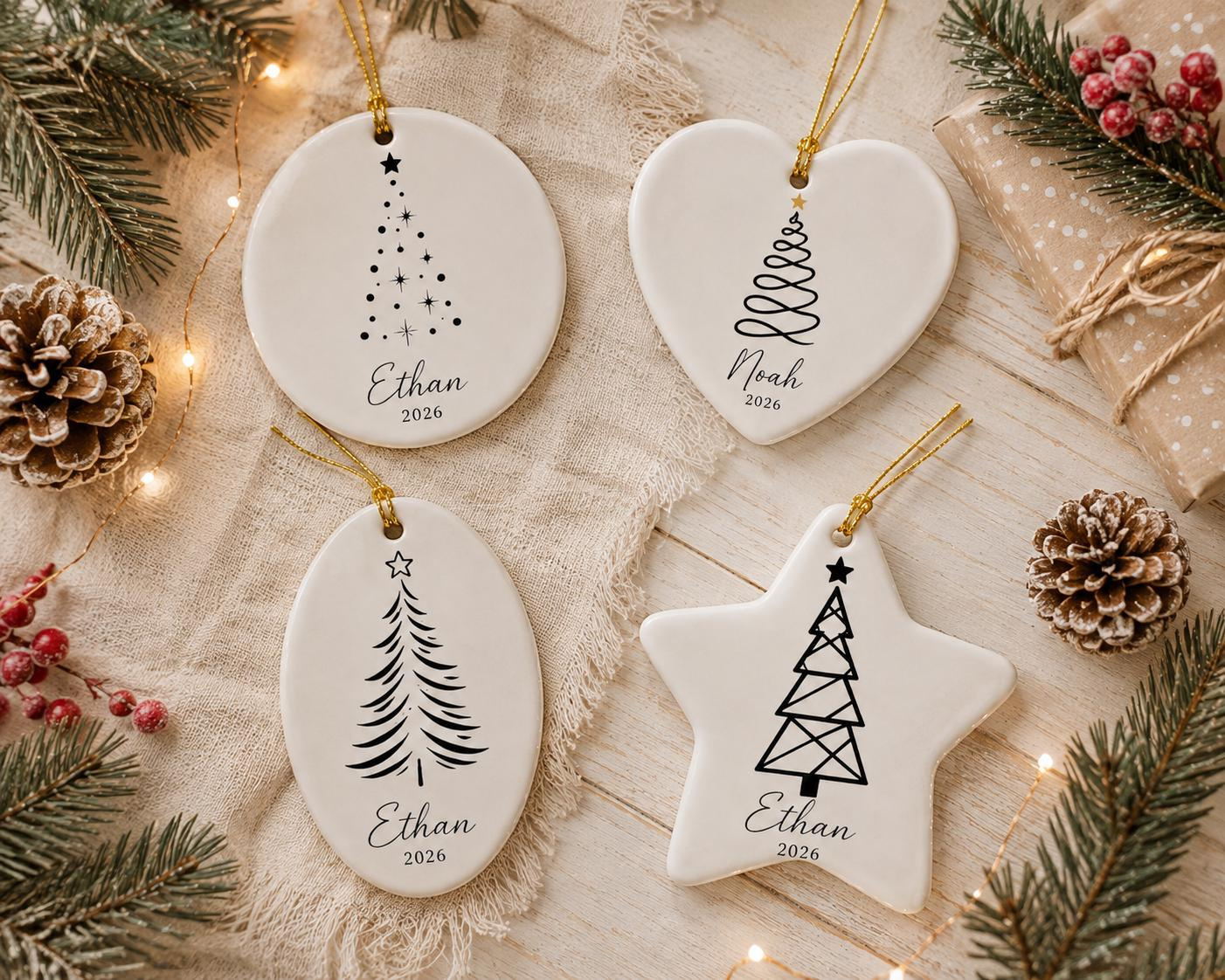 Personalized Ceramic Christmas Ornament - Custom Name and Year Minimalist Tree Ornament, Family Holiday Keepsake Gift Personalized Ceramic Christmas Ornament - Custom Name and Year Minimalist Tree Ornament, Family Holiday Keepsake Gift