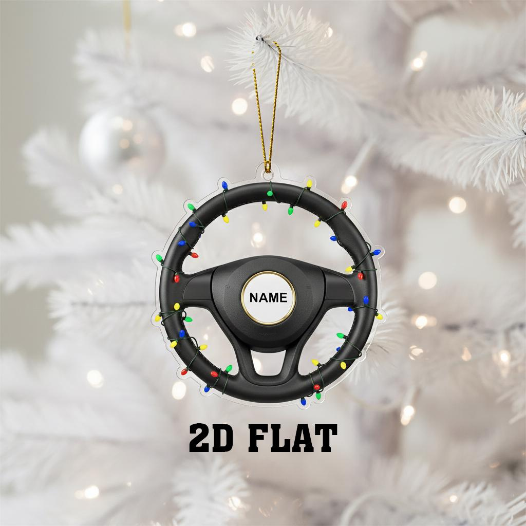 Personalized Steering Wheel Christmas Ornament - Custom Name Car Lover Holiday Tree Decoration, Driver Gift 1