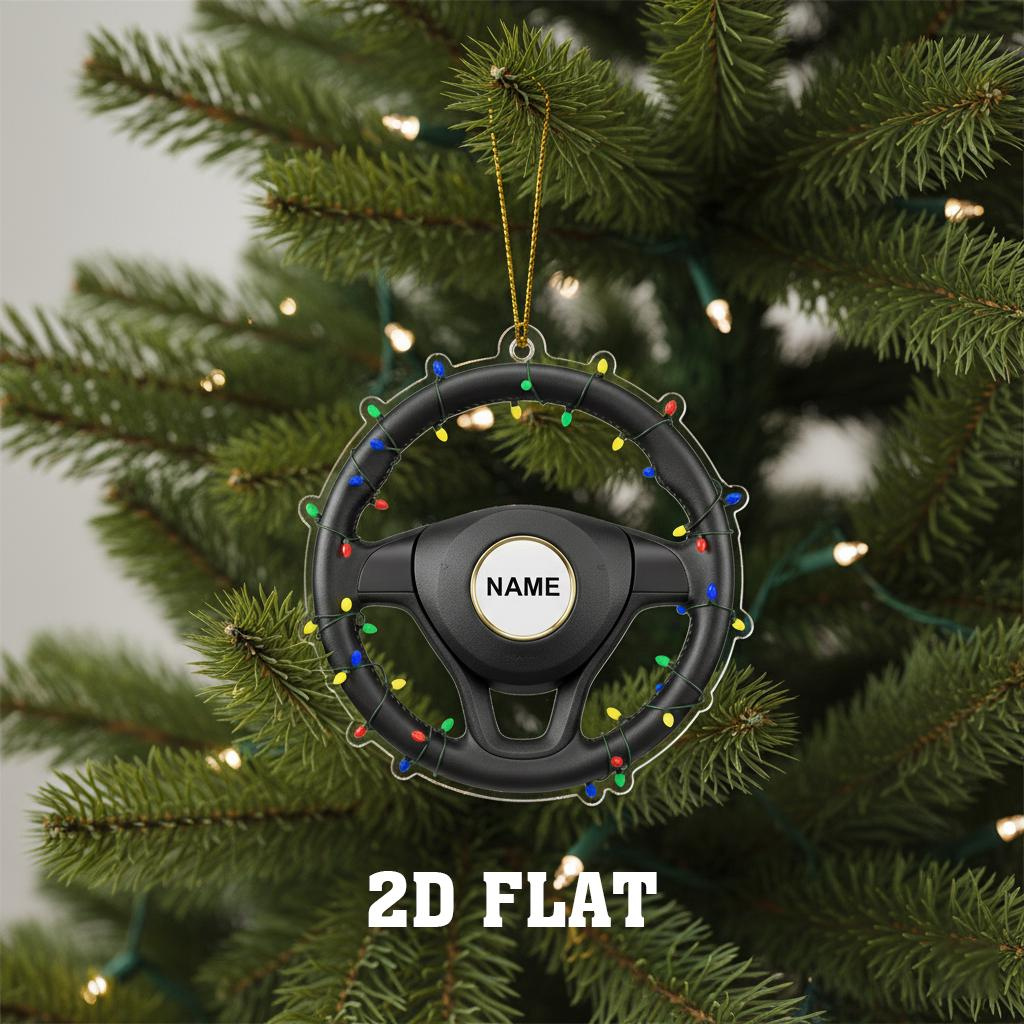Personalized Steering Wheel Christmas Ornament - Custom Name Car Lover Holiday Tree Decoration, Driver Gift