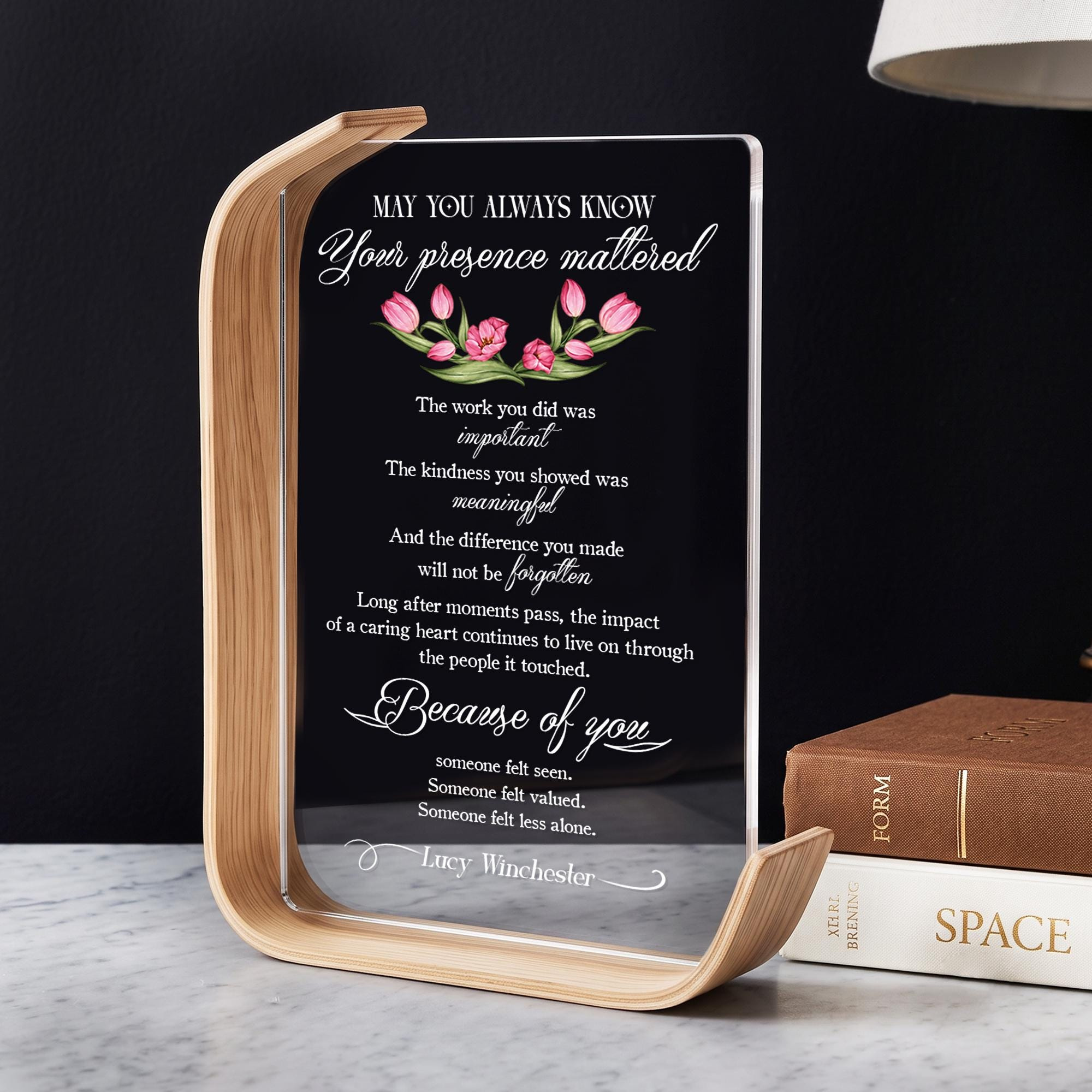 Personalized Office Desk Plaque for Boss - Custom Coworker Leaving Gift, Acrylic Sign with Wood Stand