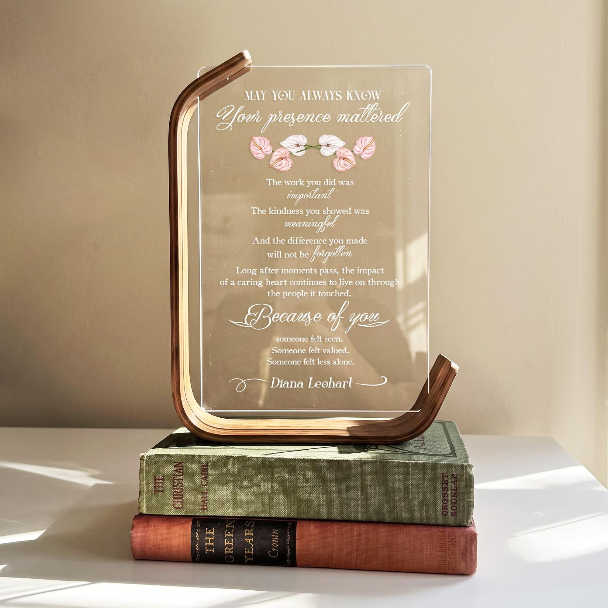 Personalized Office Desk Plaque for Boss - Custom Coworker Leaving Gift, Acrylic Sign with Wood Stand 2 - MeasureMason Personalized Office Desk Plaque for Boss - Custom Coworker Leaving Gift, Acrylic Sign with Wood Stand 2