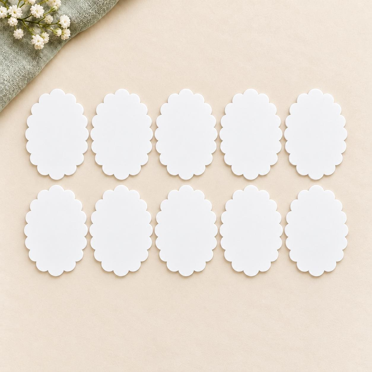 White Acrylic Scalloped Oval Blanks, Wavy Edge, 2-8 Inches, Pack of 10/20/40, Optional Hole 4 - MeasureMason White Acrylic Scalloped Oval Blanks, Wavy Edge, 2-8 Inches, Pack of 10/20/40, Optional Hole 4