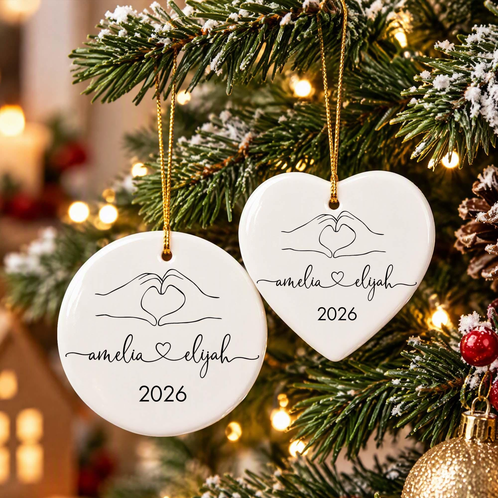 Personalized Heart Ornament for Couples - Custom Ceramic Christmas Keepsake with Names and Year Personalized Heart Ornament for Couples - Custom Ceramic Christmas Keepsake with Names and Year