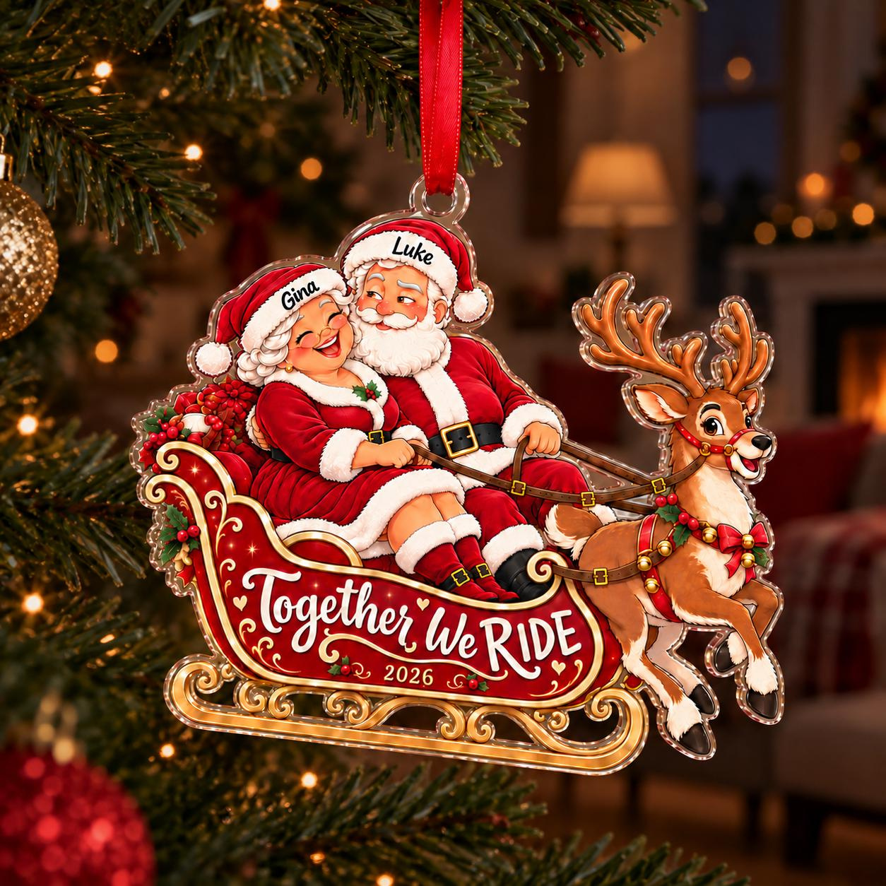 Personalized Couple Christmas Ornament 2026 - Custom Names and Year, Together We Ride Acrylic Keepsake Gift 1
