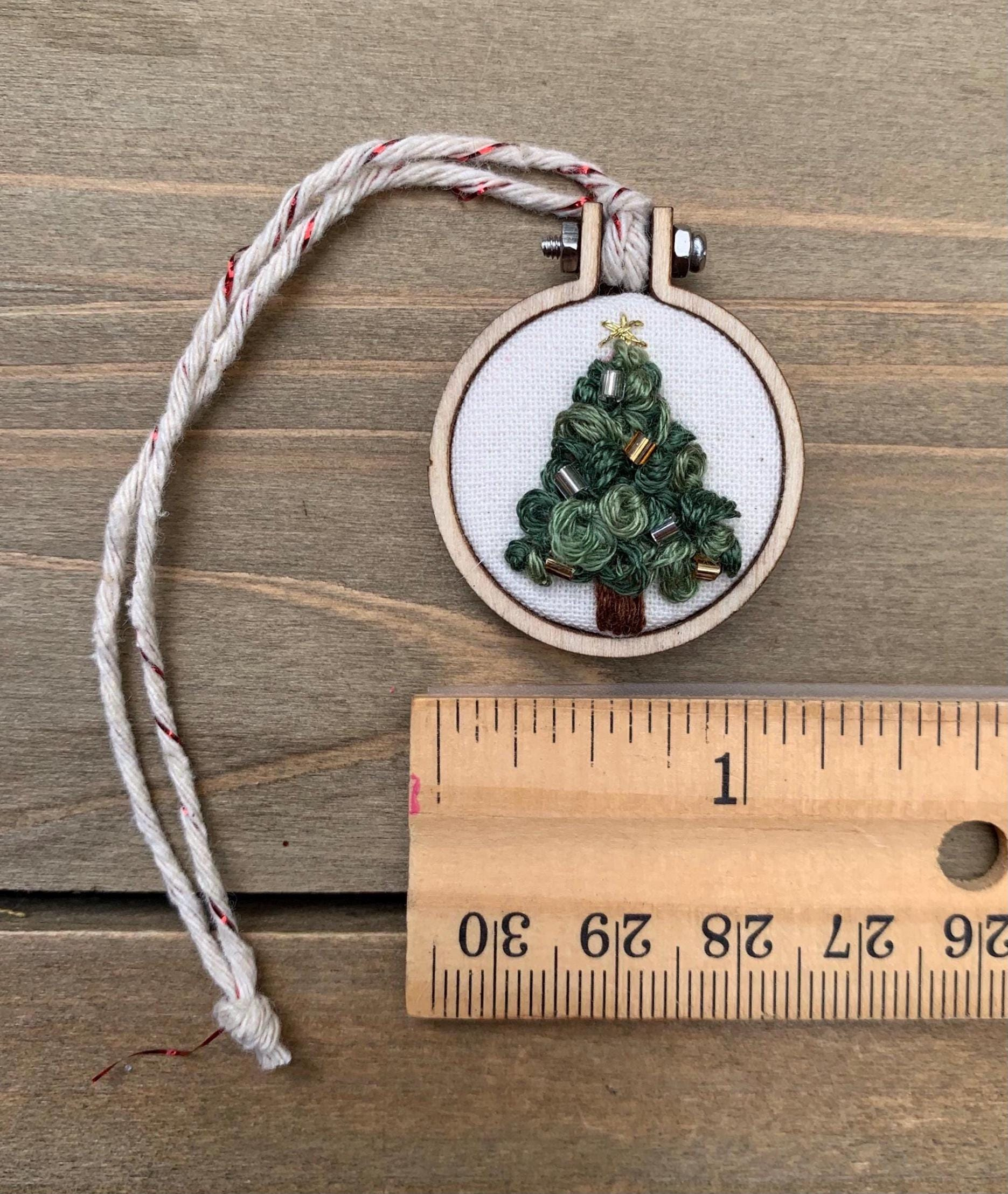 Hand Embroidered Mini Christmas Tree Ornament - Small Holiday Wood Hoop Charm for Car Mirror, Stocking & Tree 2 - MeasureMason Hand Embroidered Mini Christmas Tree Ornament - Small Holiday Wood Hoop Charm for Car Mirror, Stocking & Tree 2